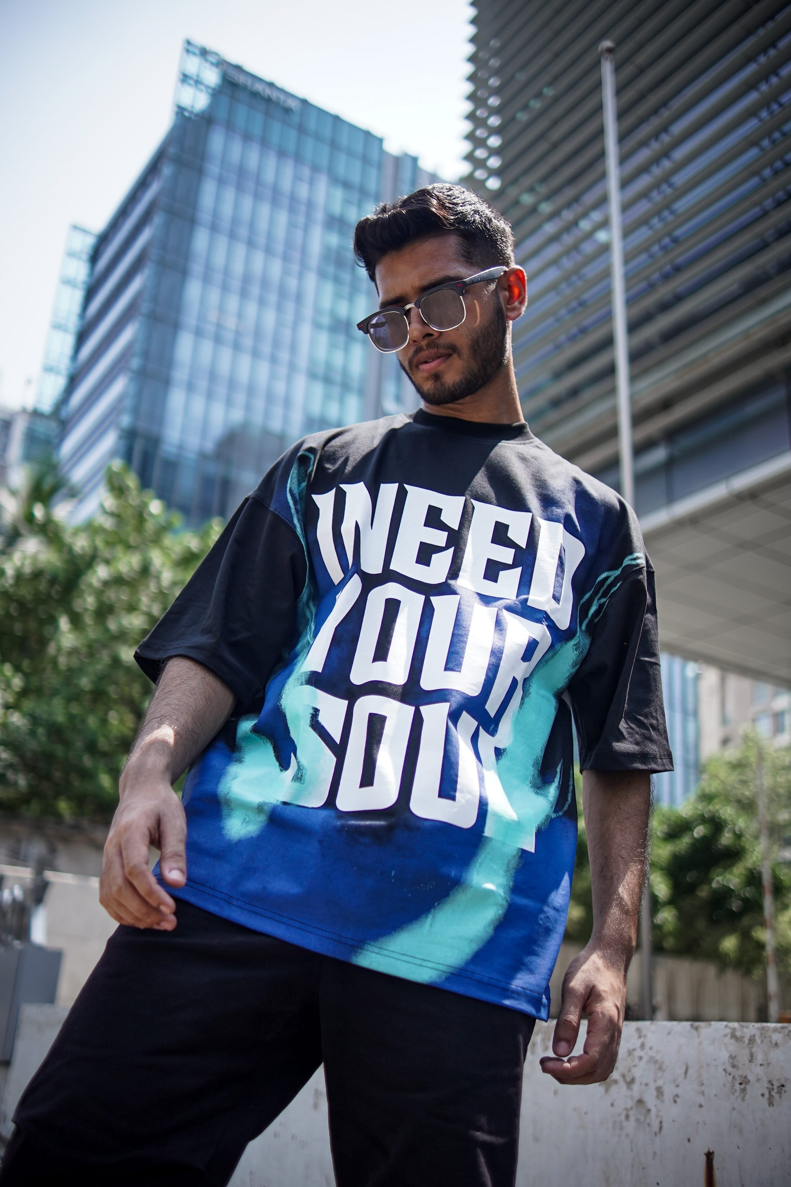 Skull on Fire Drop Shoulder T-Shirt