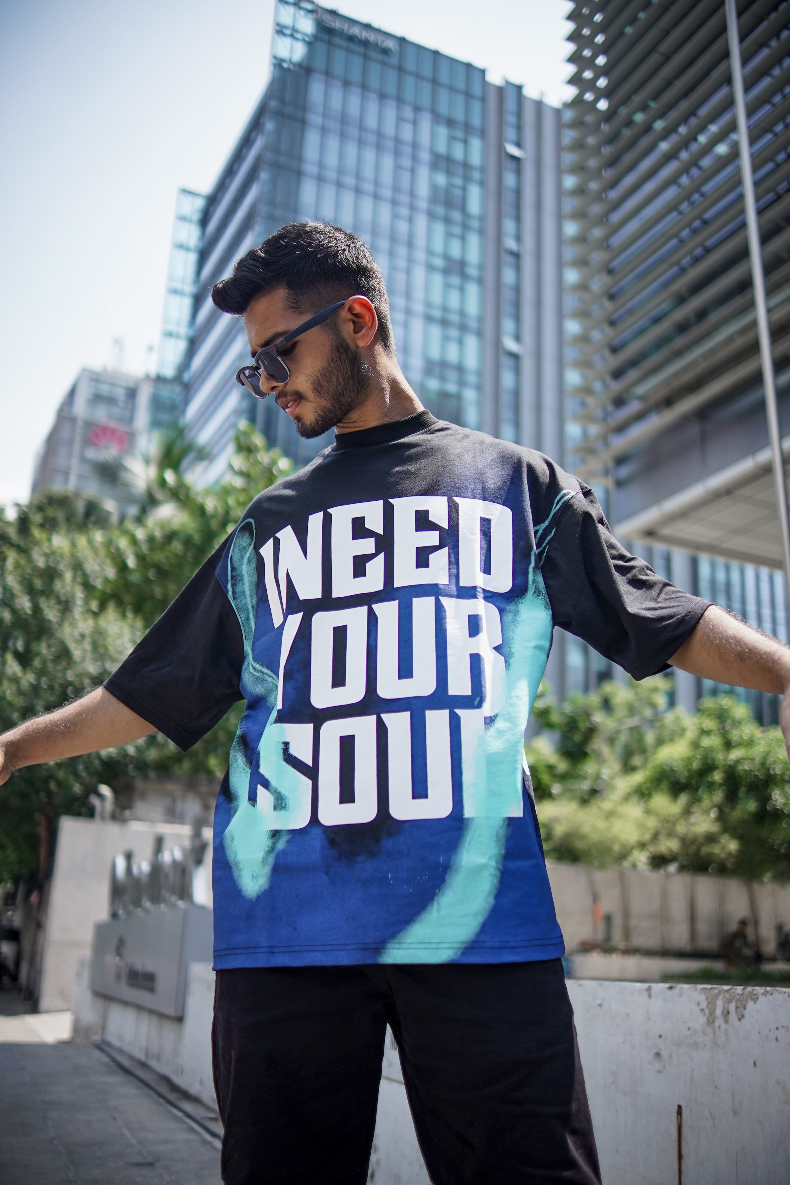 Skull on Fire Drop Shoulder T-Shirt
