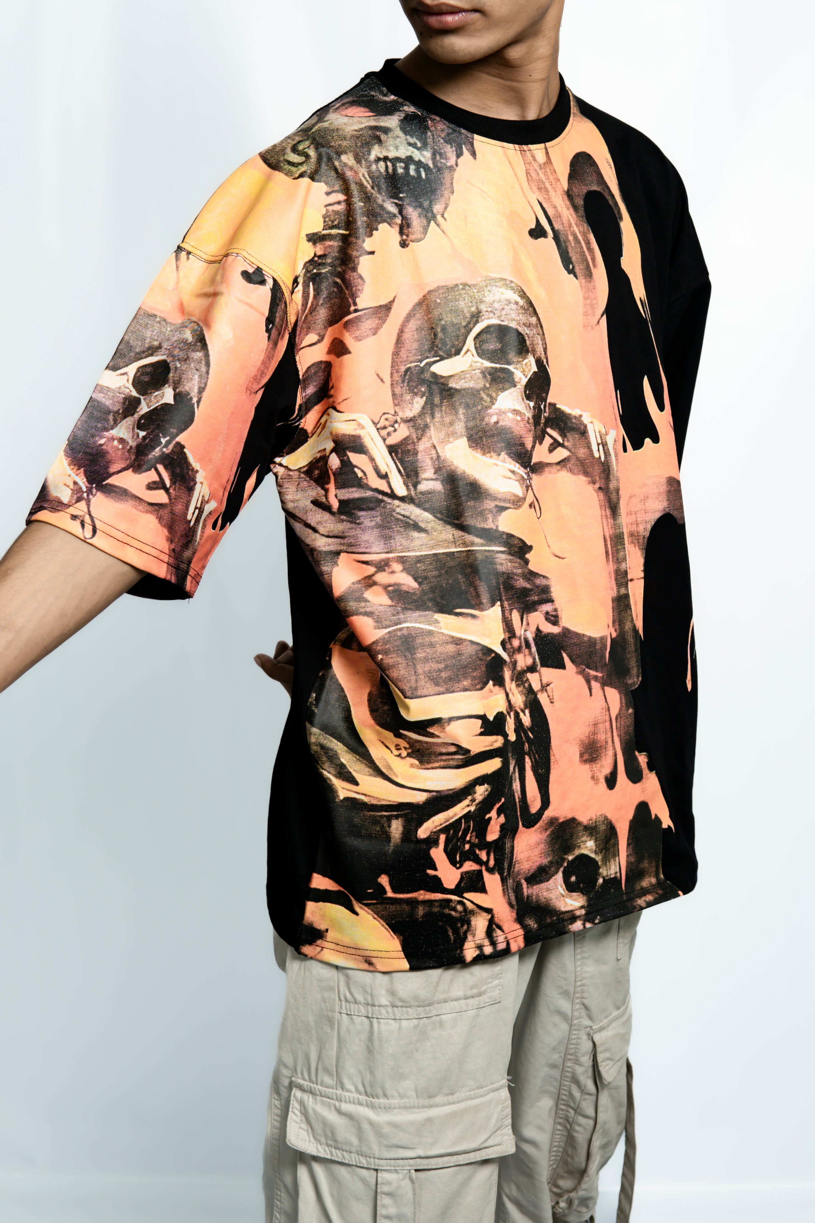 Orange Skull Drop Shoulder T-Shirt
