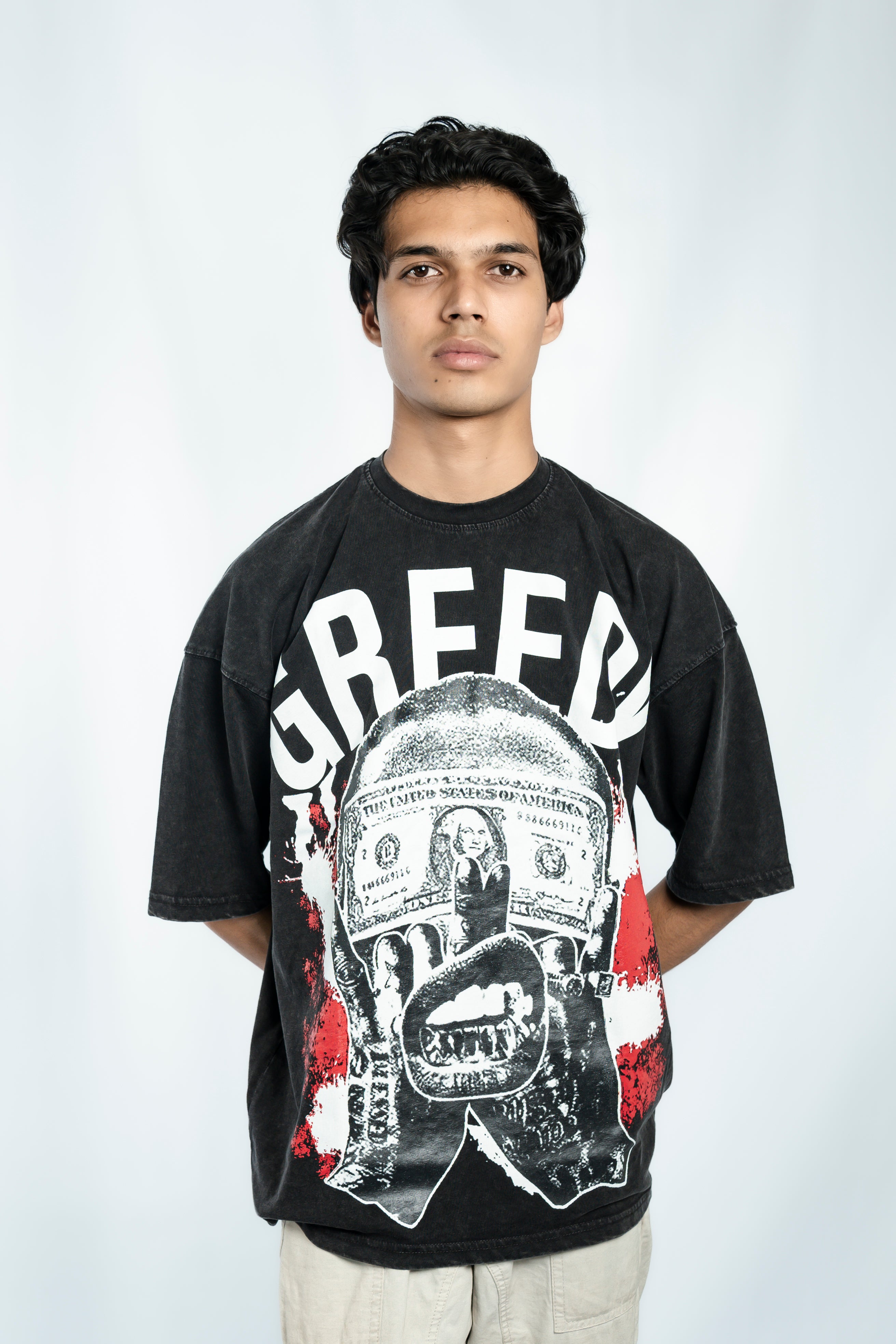 Greedy Acid Washed Drop Shoulder T-Shirt