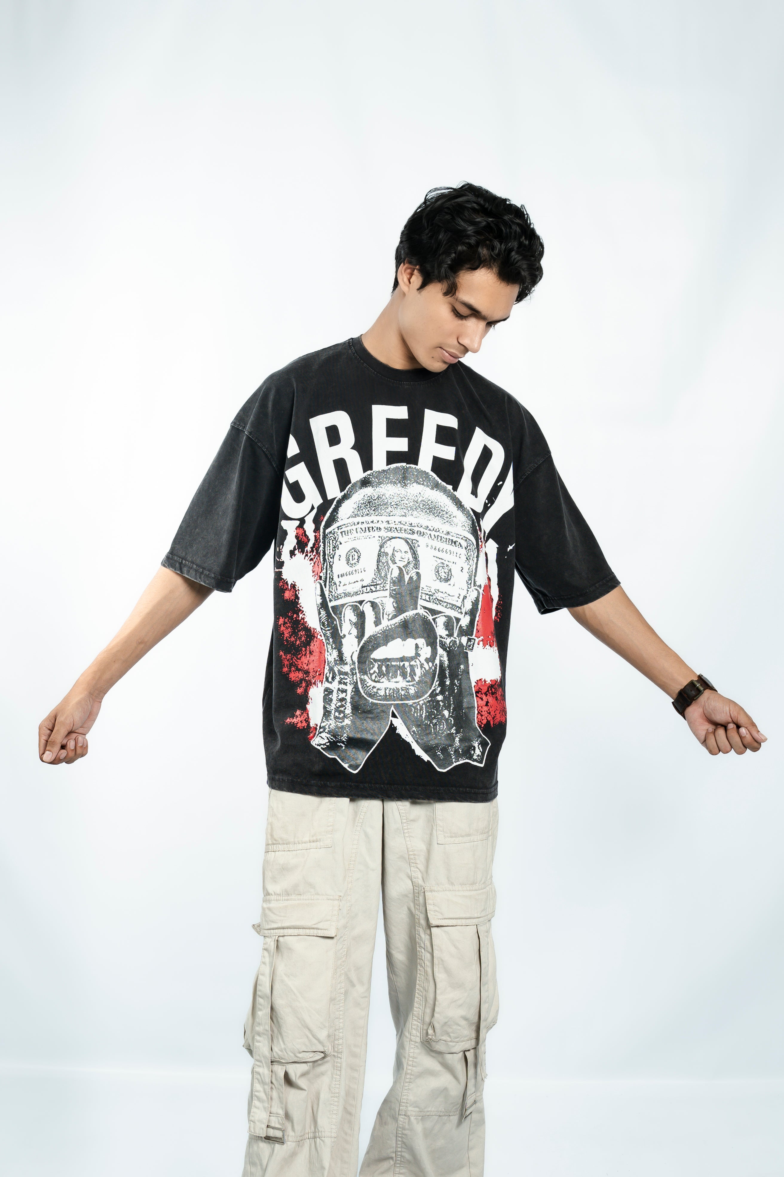 Greedy Acid Washed Drop Shoulder T-Shirt
