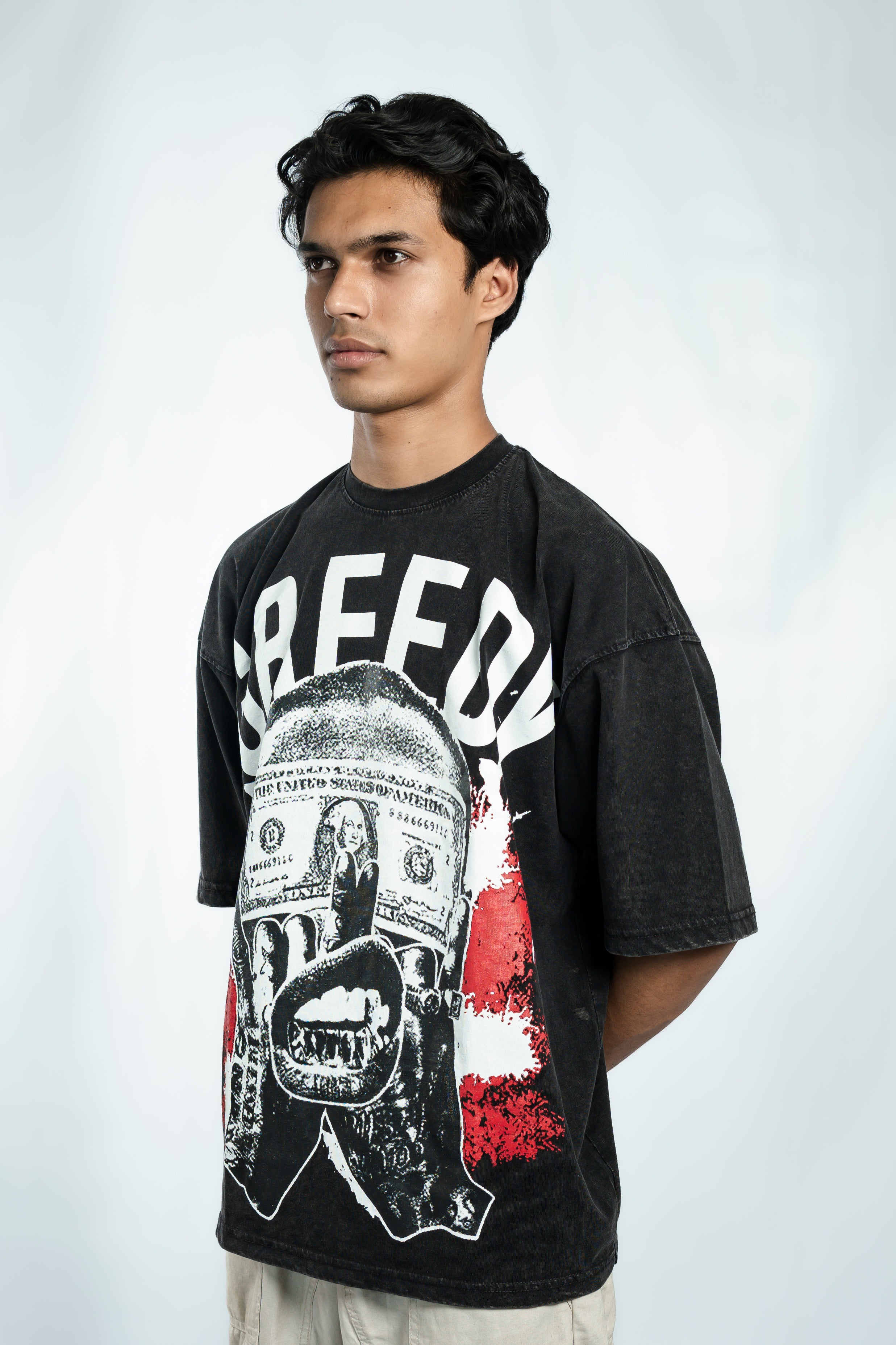 Greedy Acid Washed Drop Shoulder T-Shirt