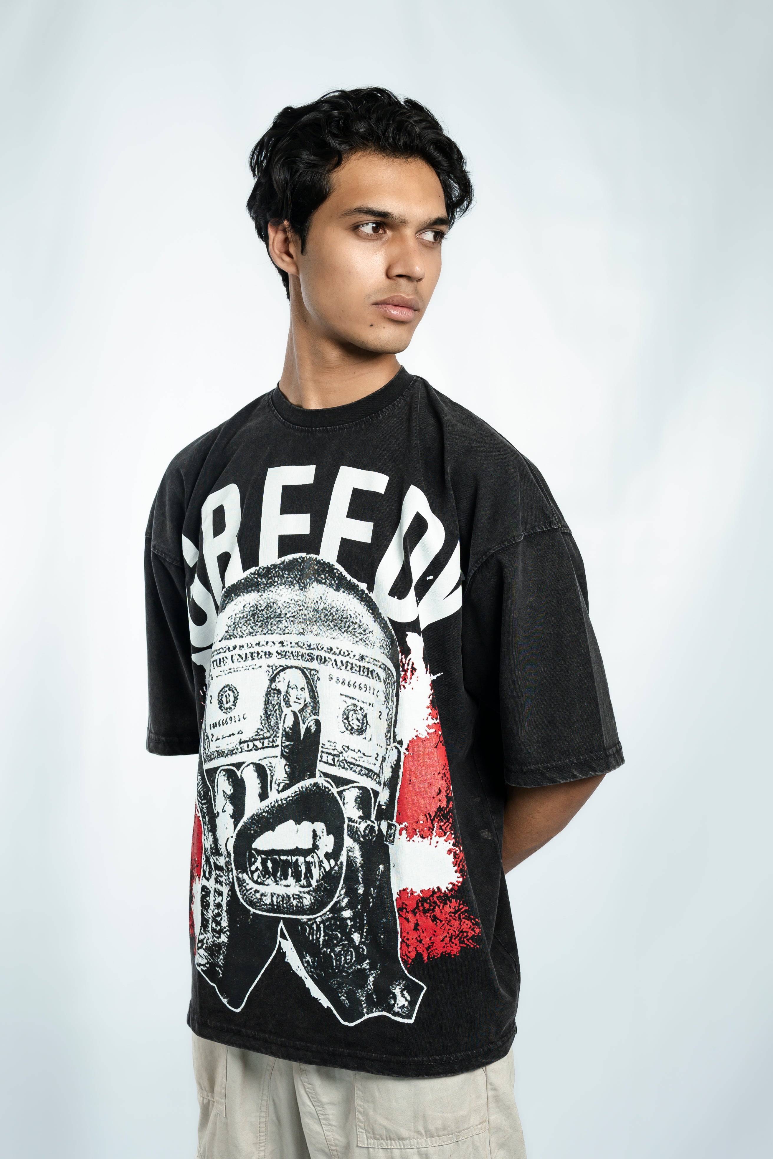 Greedy Acid Washed Drop Shoulder T-Shirt