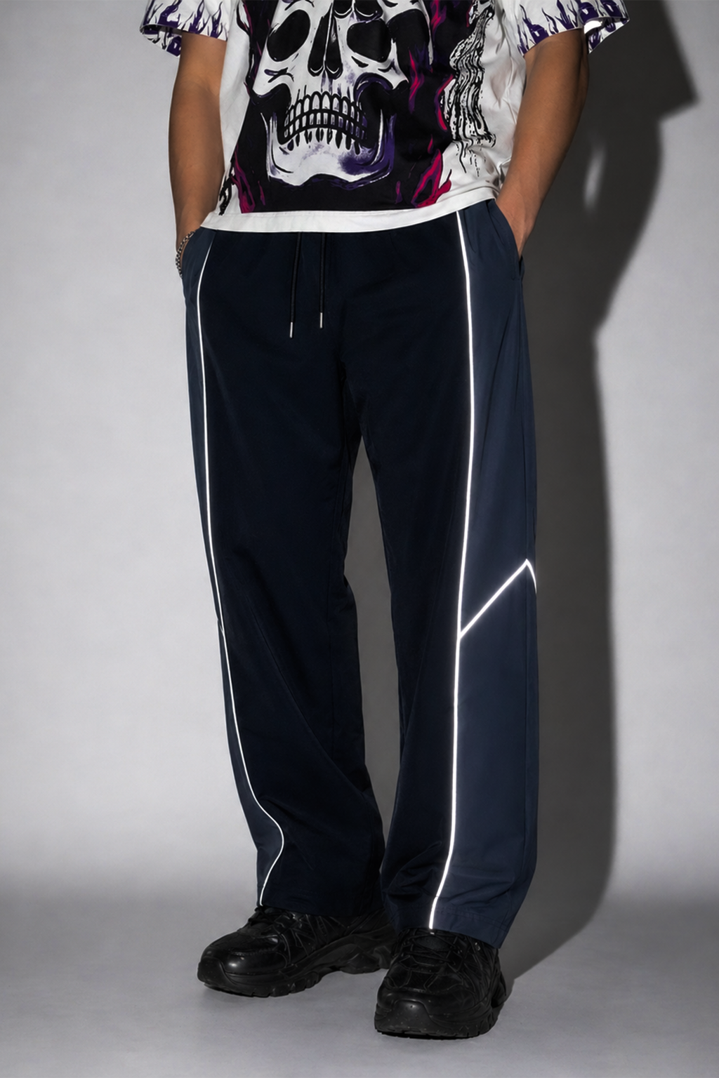 Grey and Black Stripe Baggy Pant