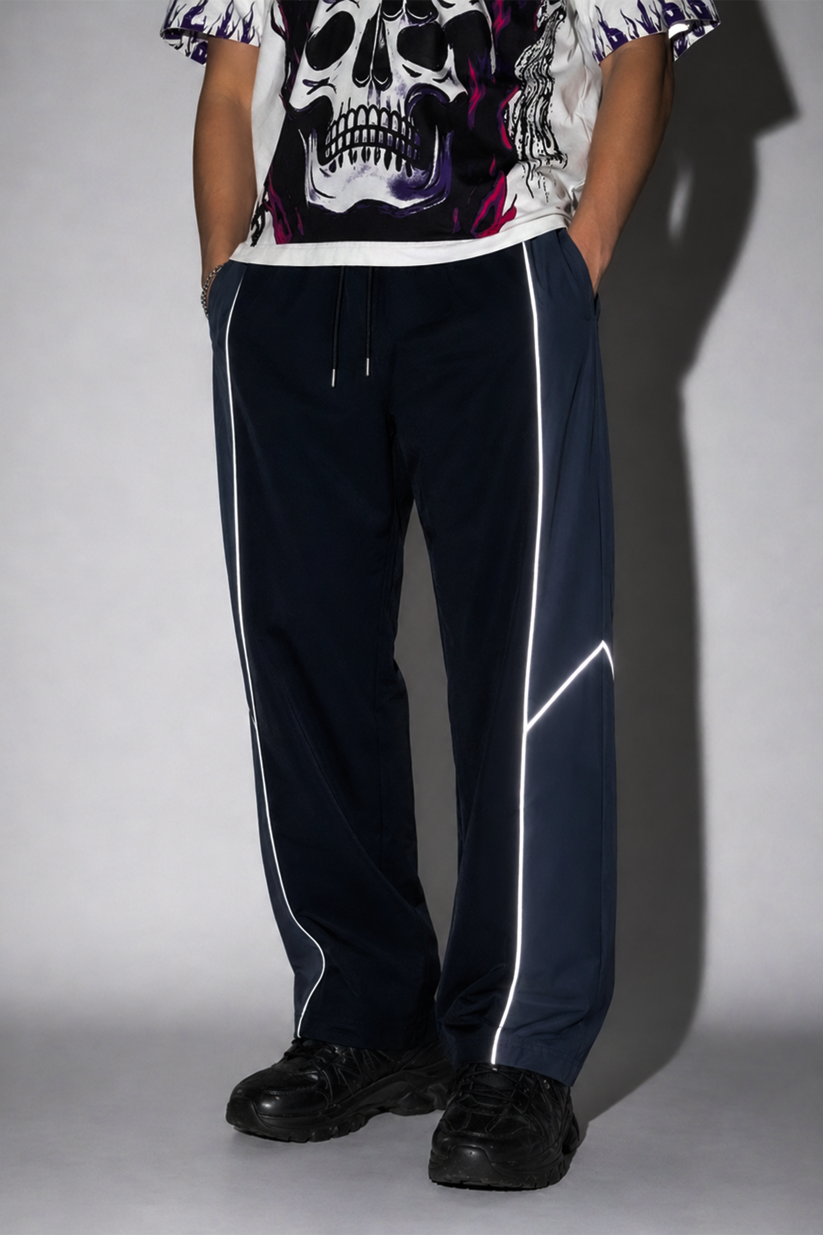 Grey and Black Stripe Baggy Pant