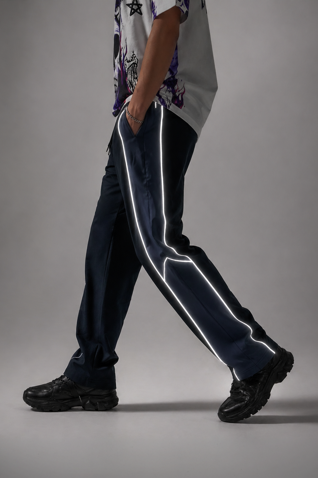 Grey and Black Stripe Baggy Pant