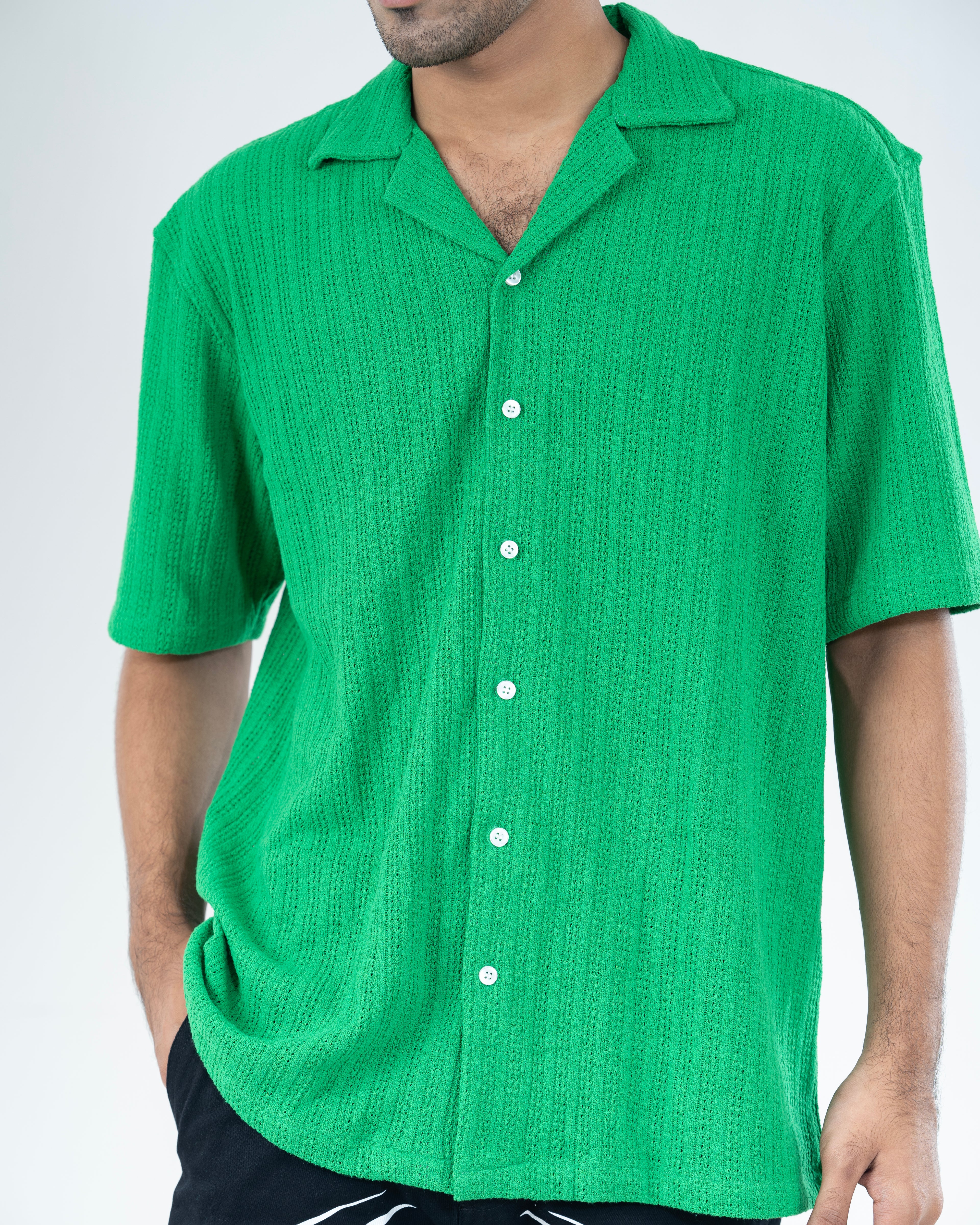 Parrot Green Knitted Cuban Shirt