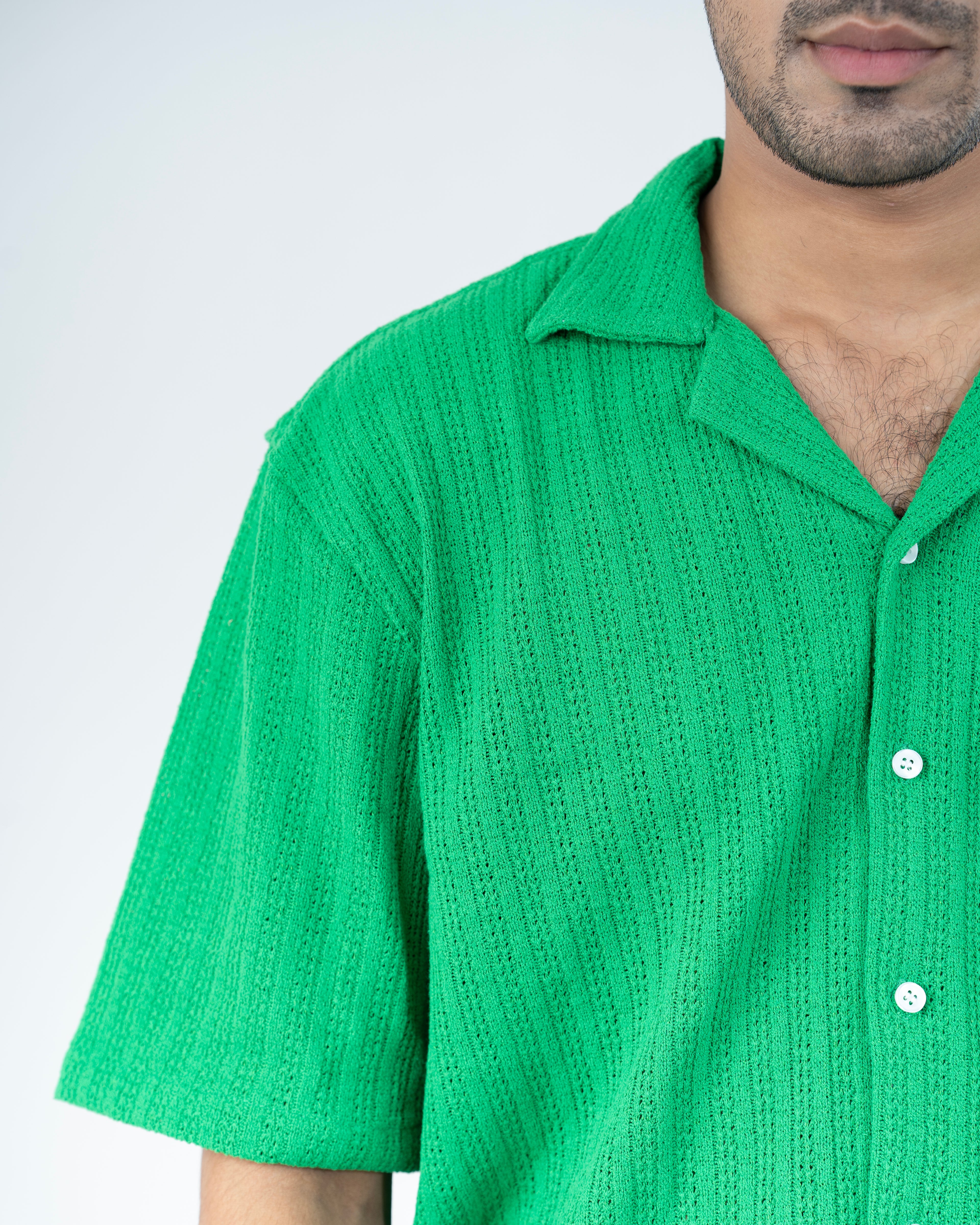 Parrot Green Knitted Cuban Shirt