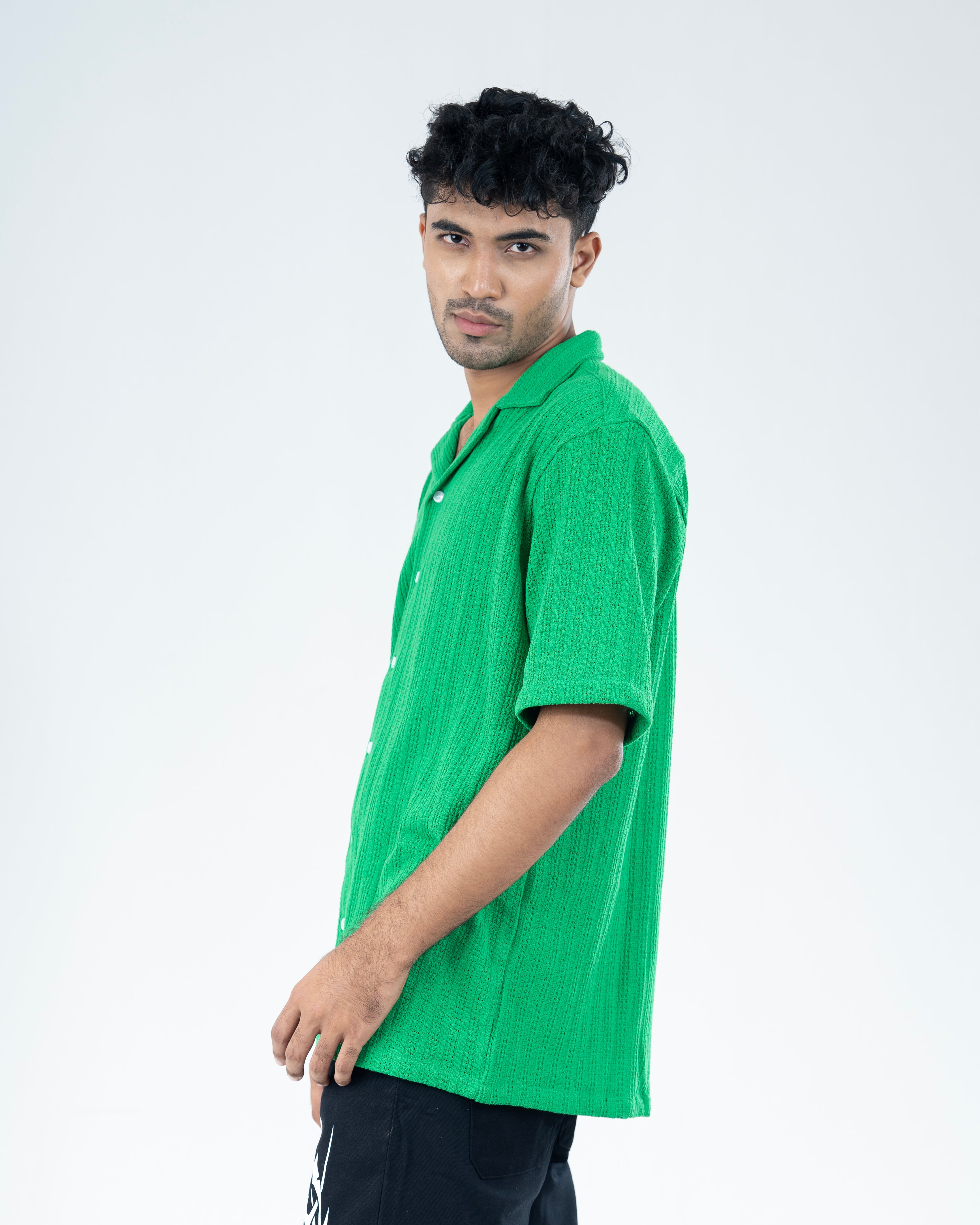 Parrot Green Knitted Cuban Shirt