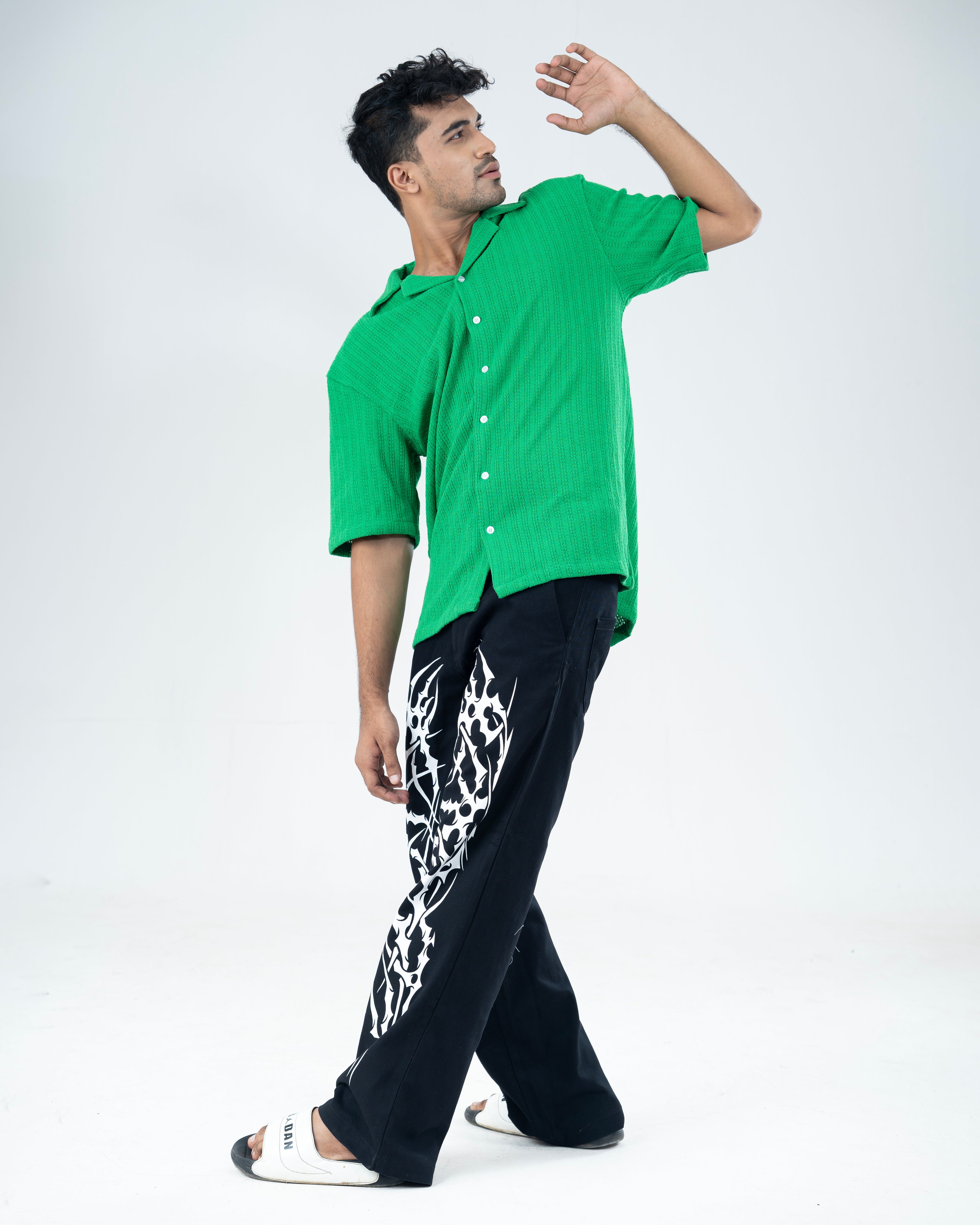 Parrot Green Knitted Cuban Shirt