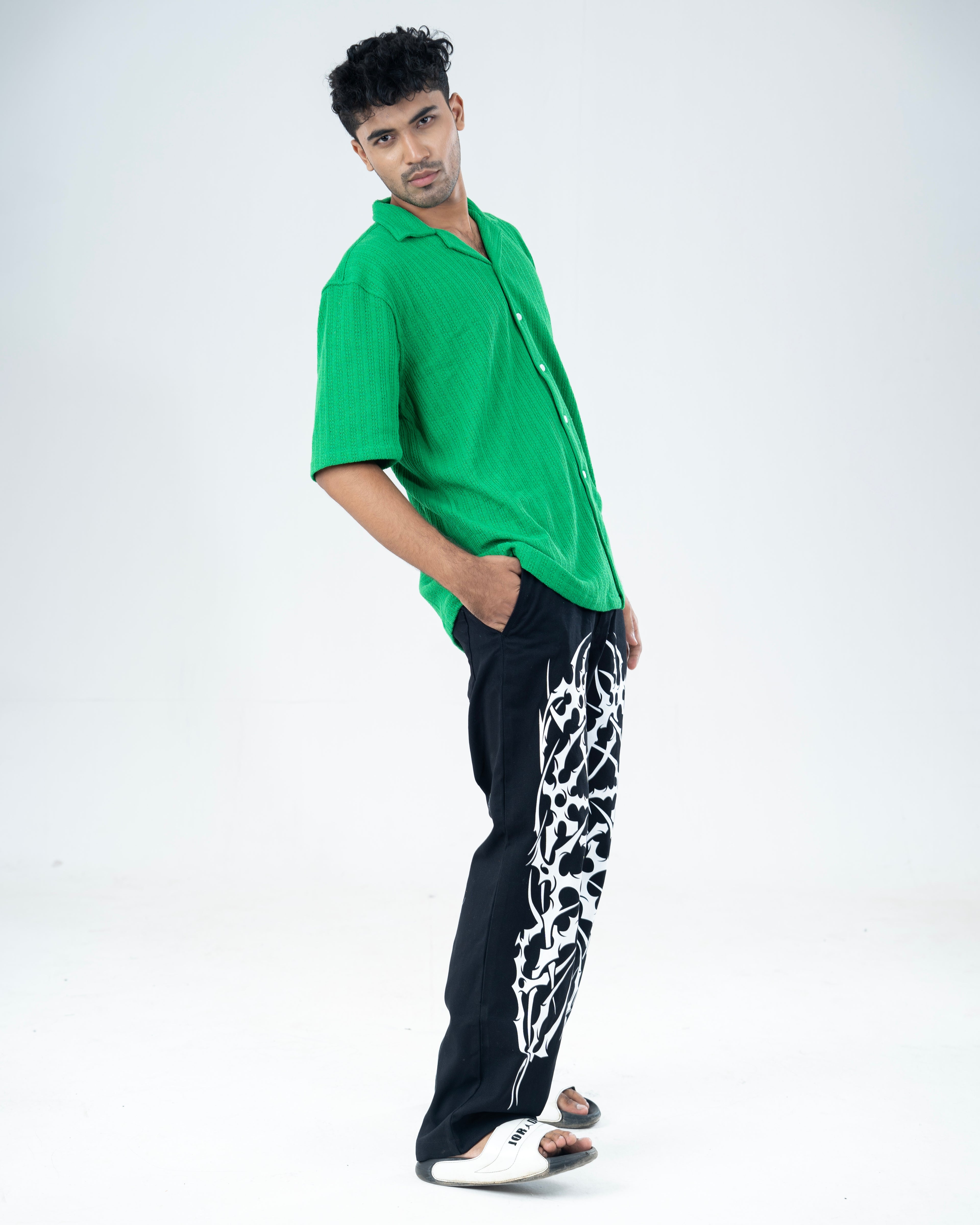 Parrot Green Knitted Cuban Shirt