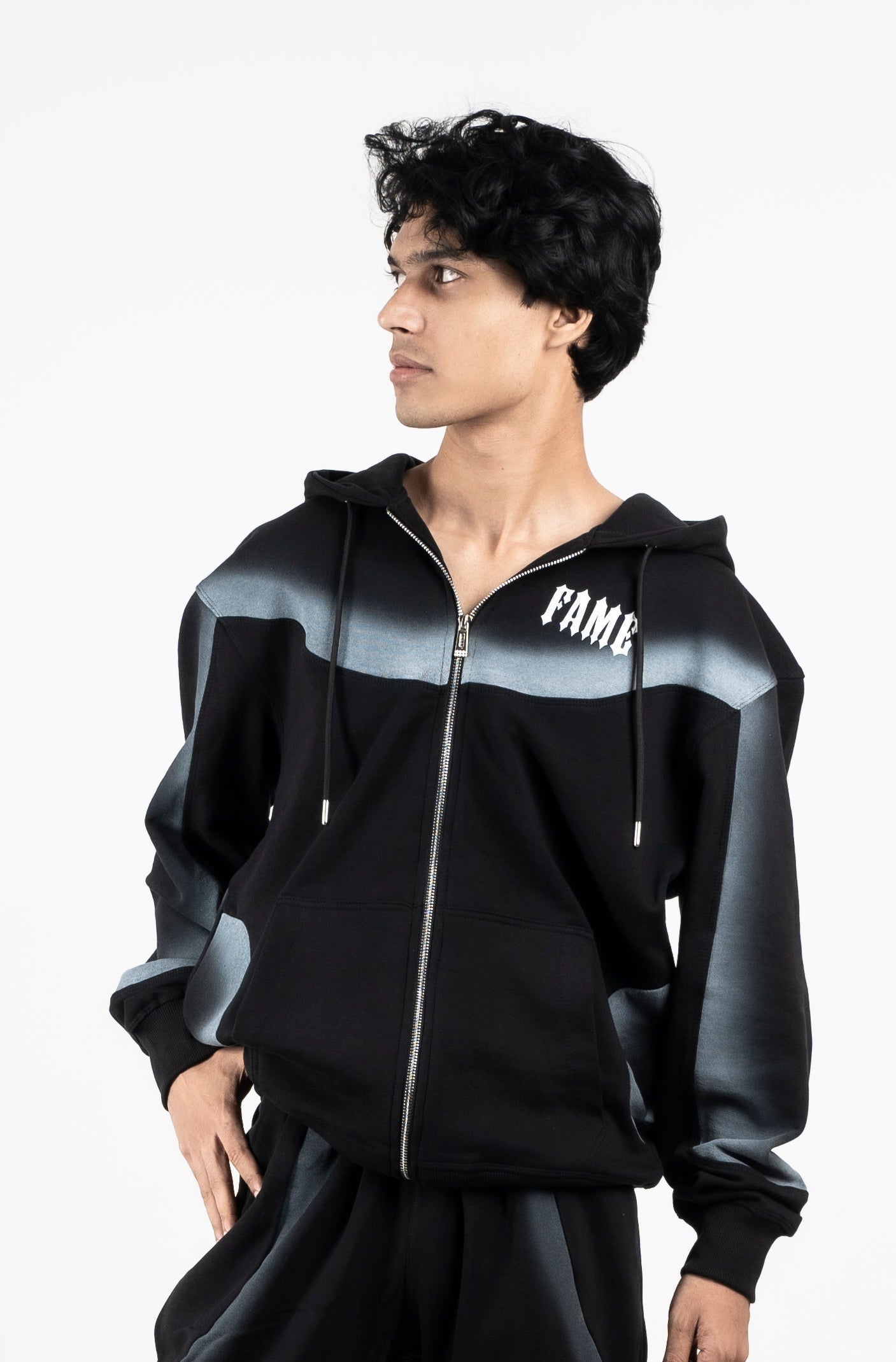 Black Spray Zipper Hoodie