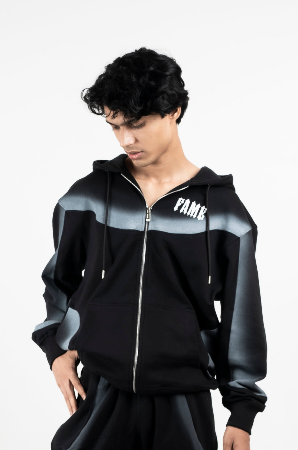 Black Spray Zipper Hoodie