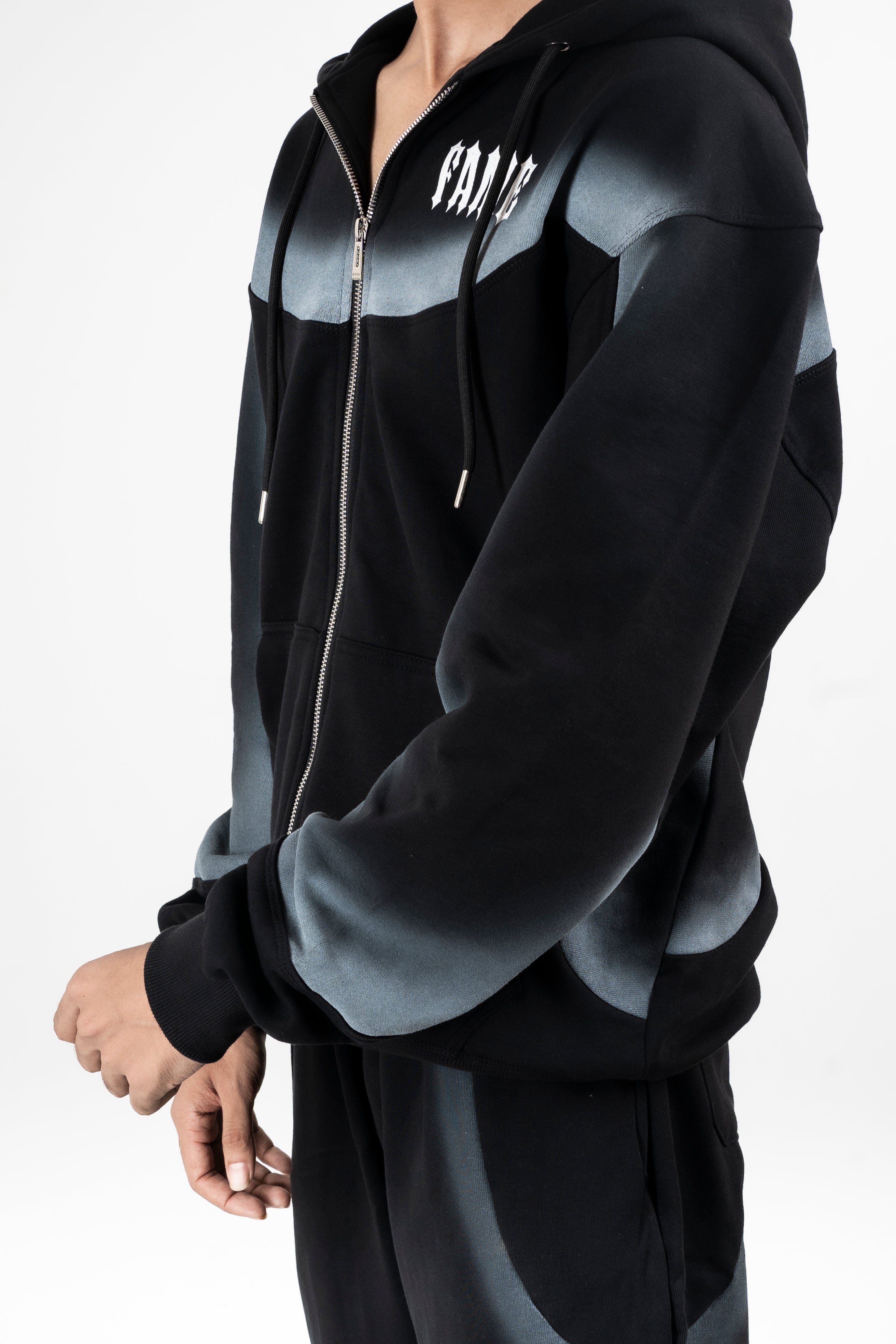 Black Spray Zipper Hoodie