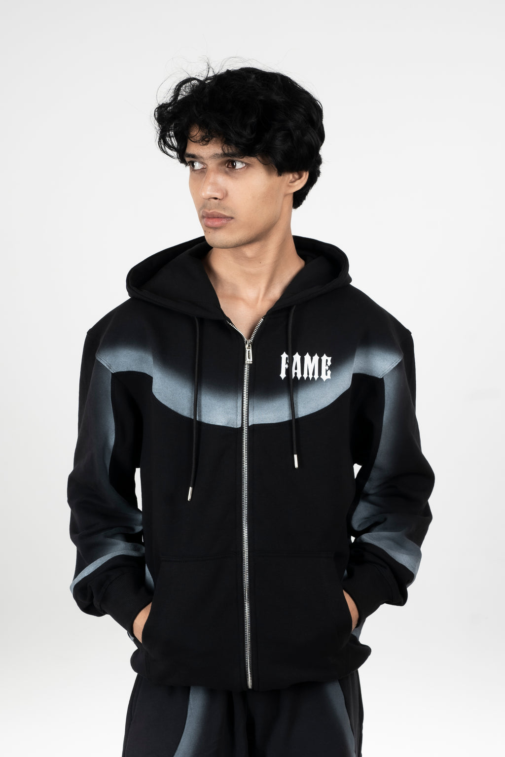 Black Spray Zipper Hoodie