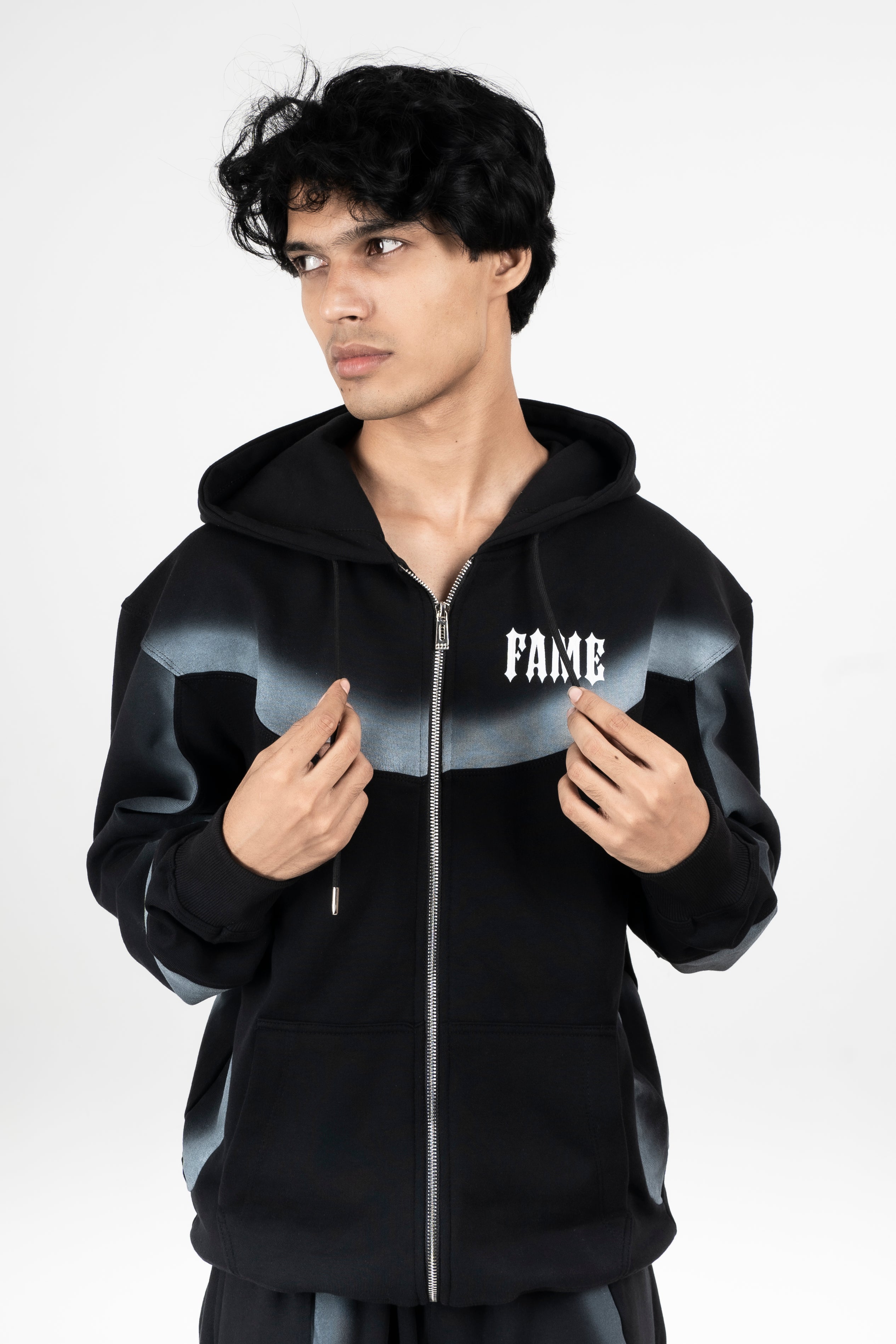 Black Spray Zipper Hoodie