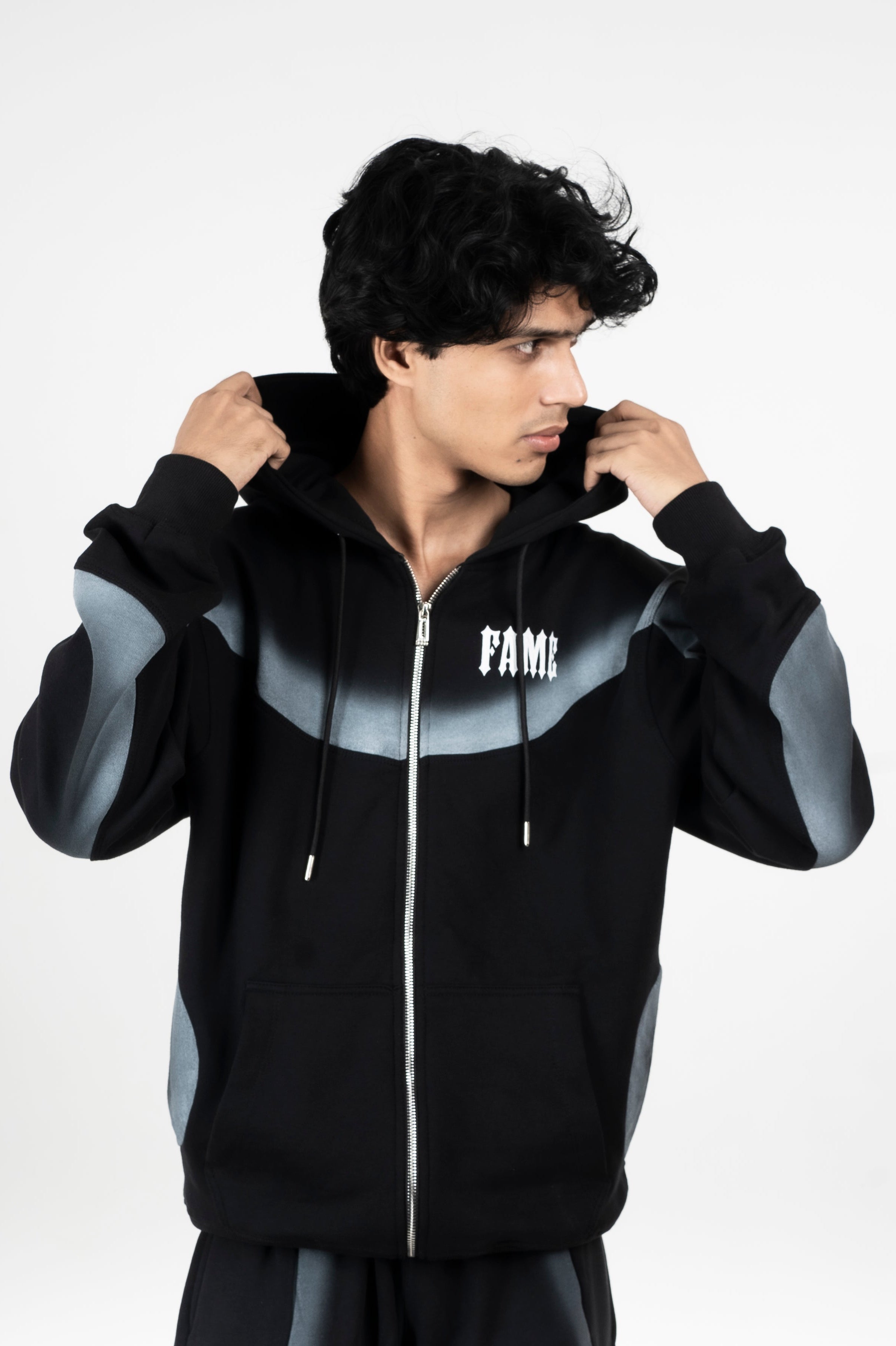 Black Spray Zipper Hoodie