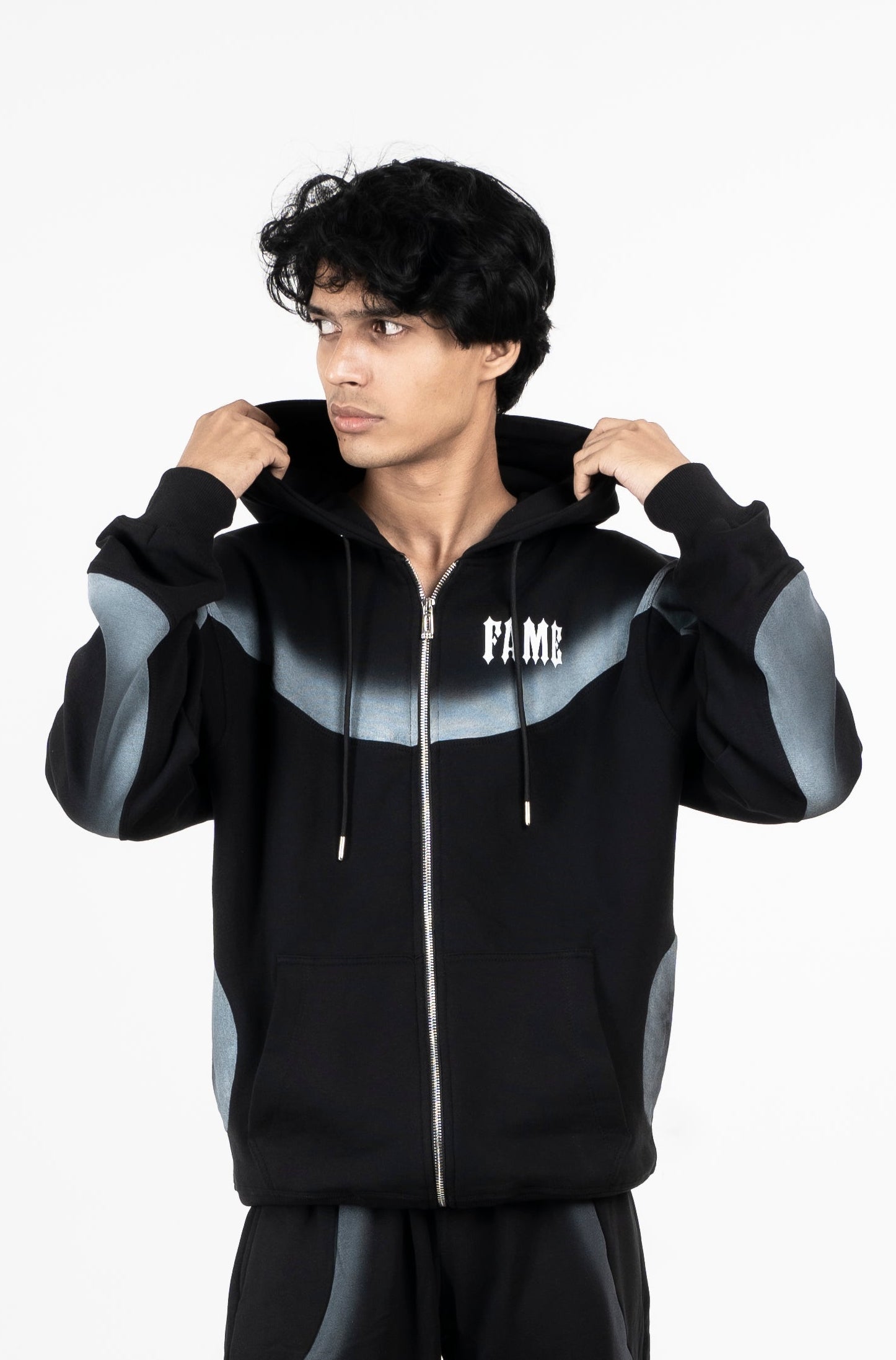 Black Spray Zipper Hoodie