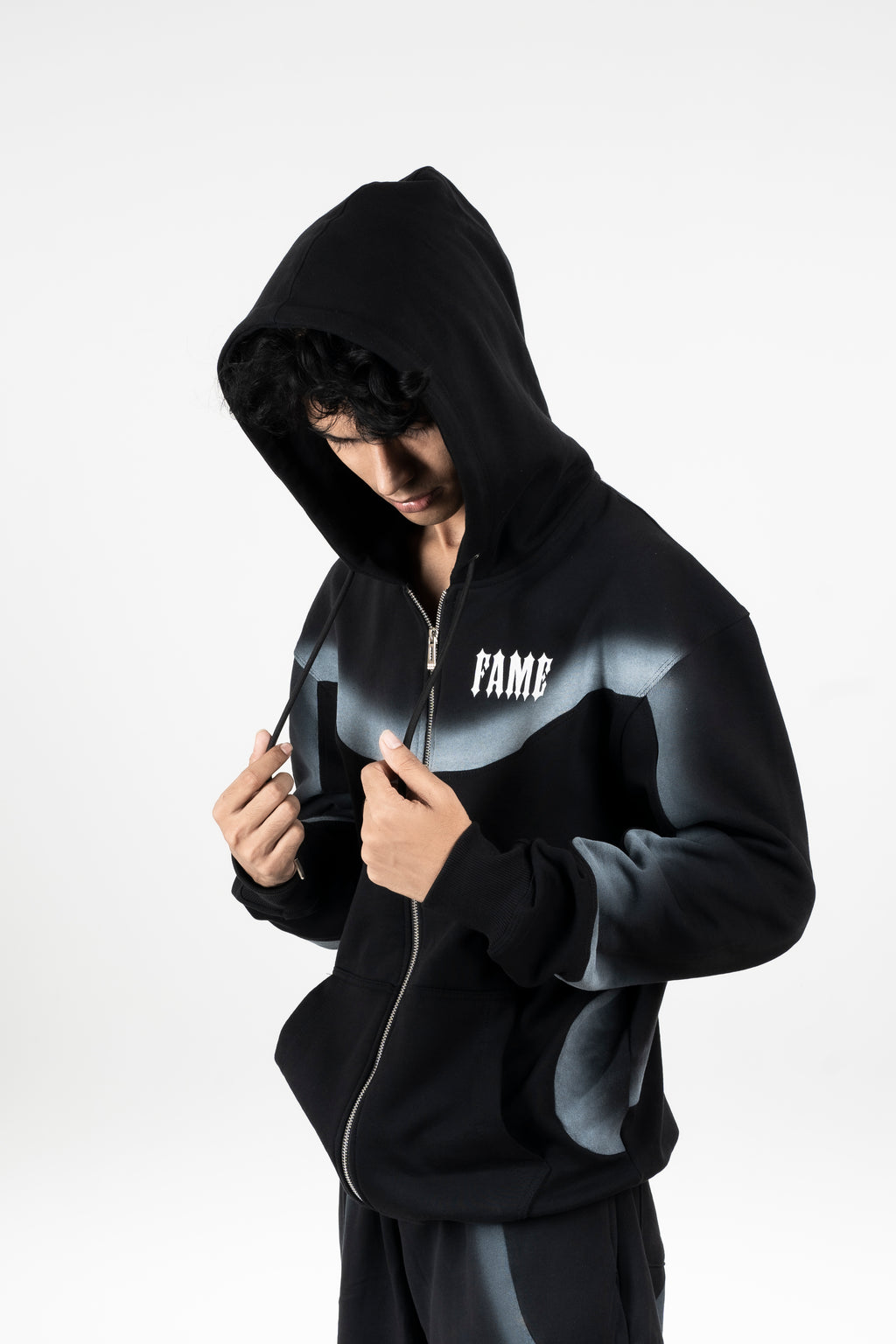 Black Spray Zipper Hoodie