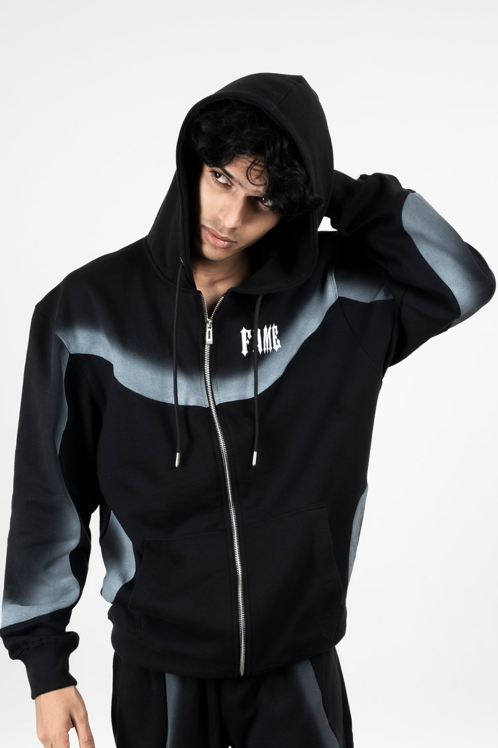 Black Spray Zipper Hoodie