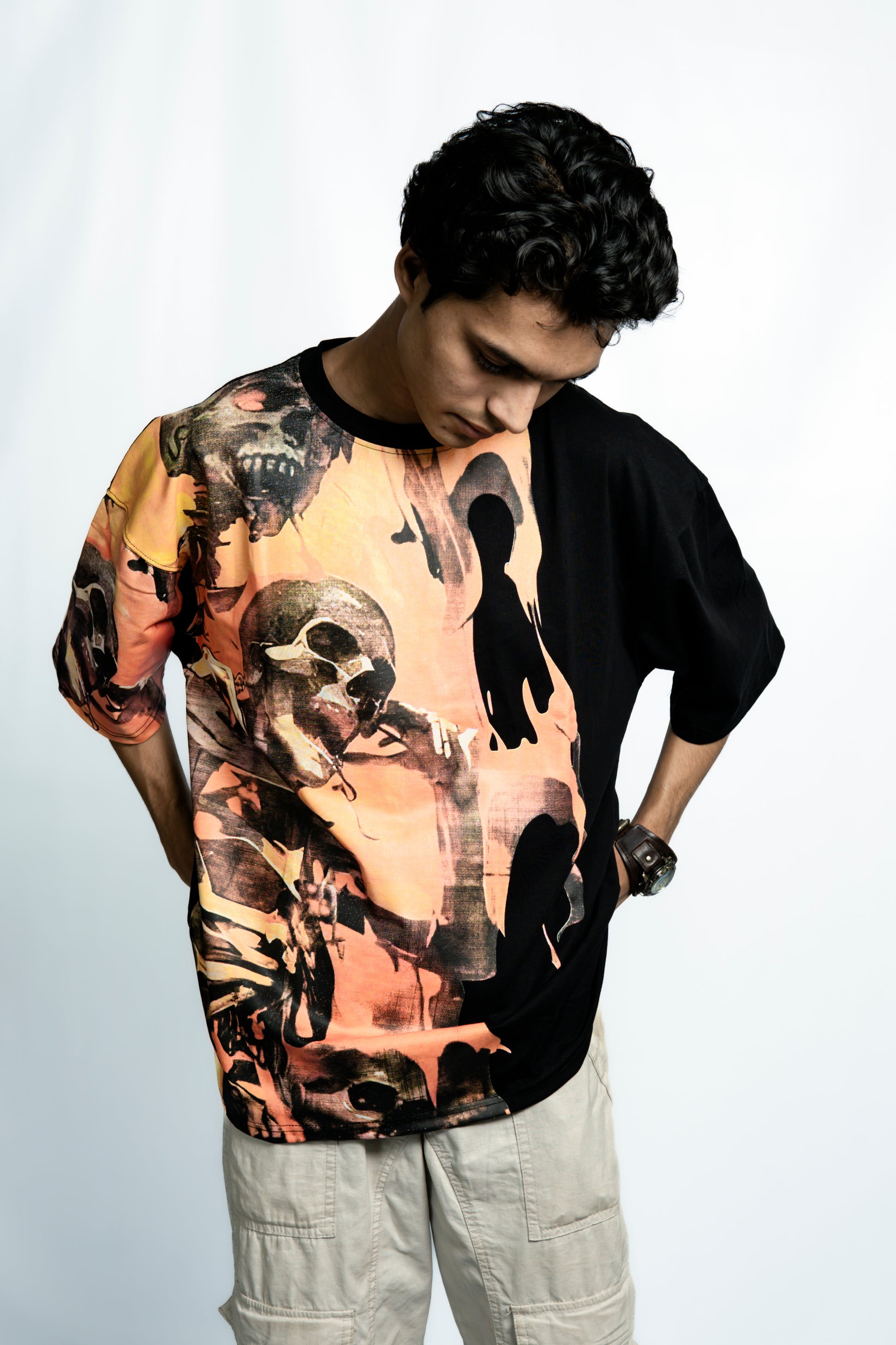 Orange Skull Drop Shoulder T-Shirt