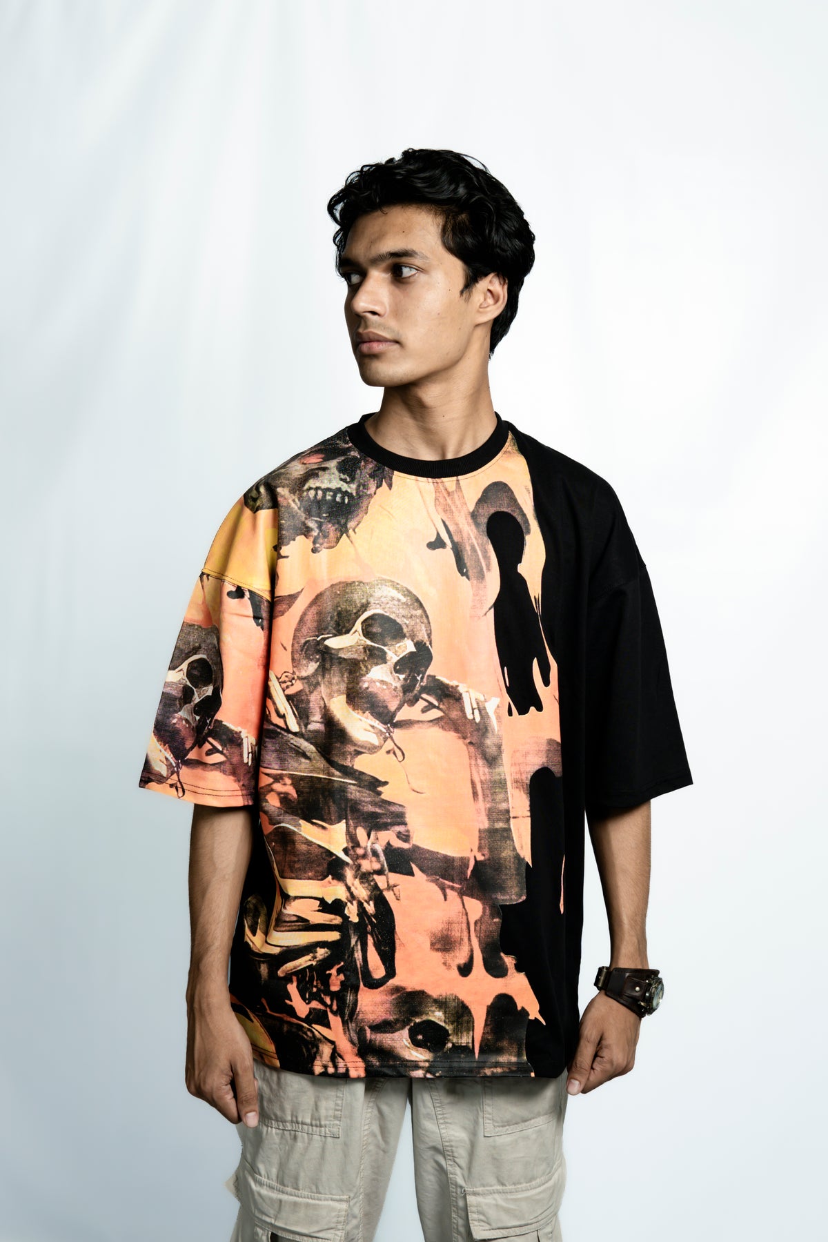 Orange Skull Drop Shoulder T-Shirt