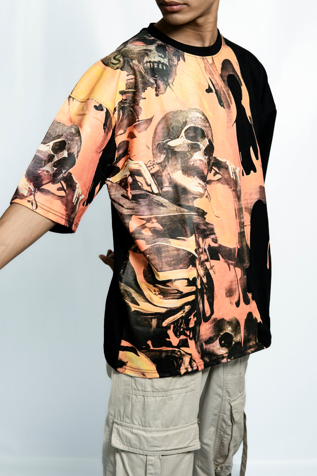 Orange Skull Drop Shoulder T-Shirt