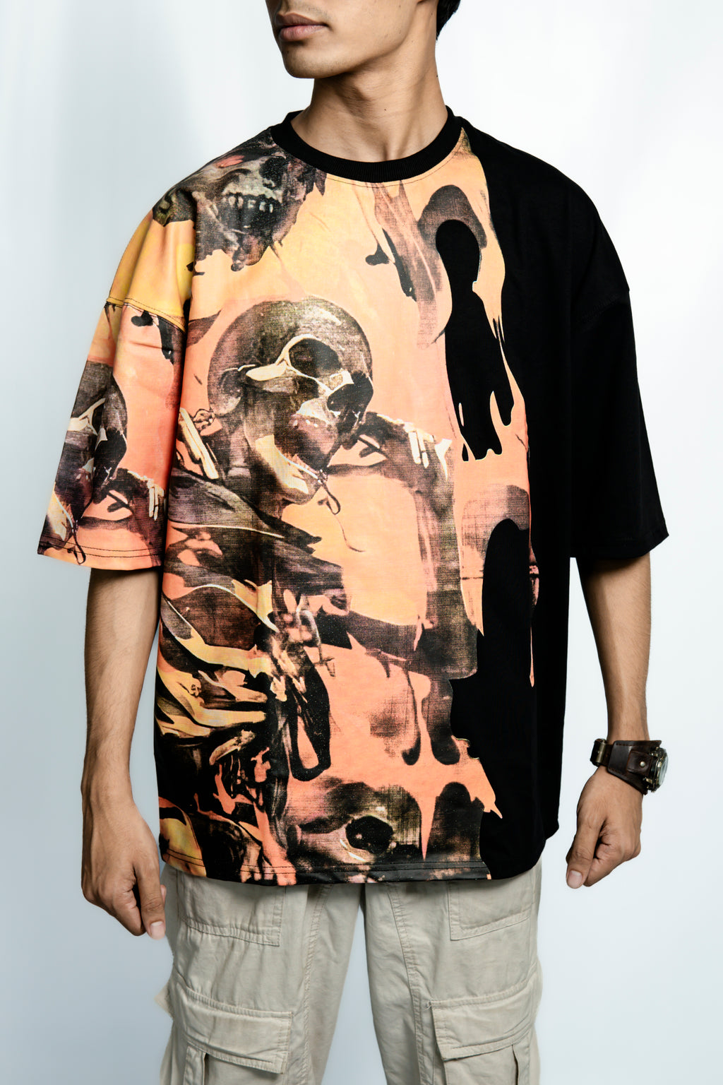 Orange Skull Drop Shoulder T-Shirt
