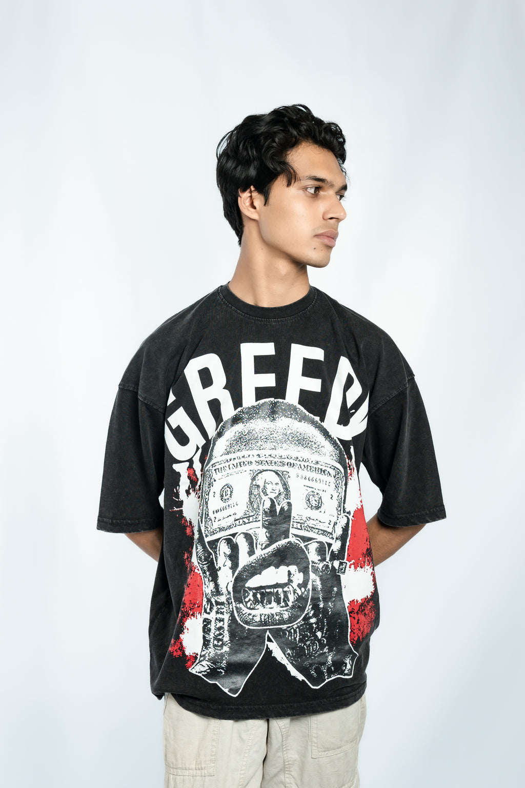Greedy Acid Washed Drop Shoulder T-Shirt