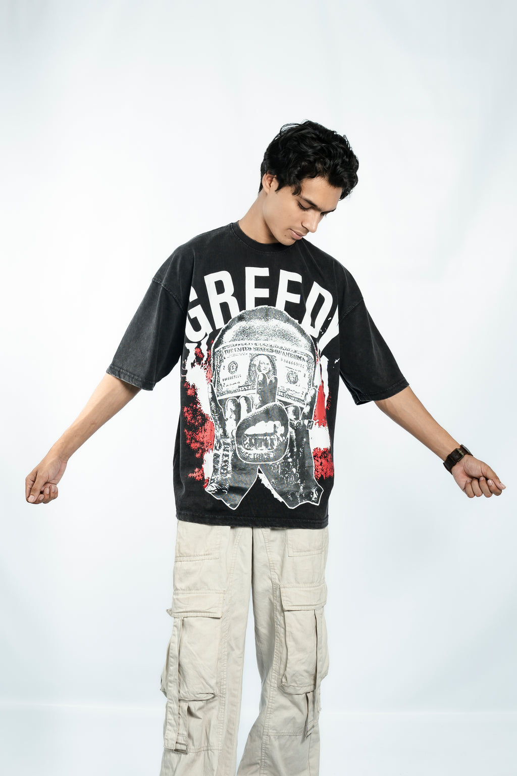 Greedy Acid Washed Drop Shoulder T-Shirt