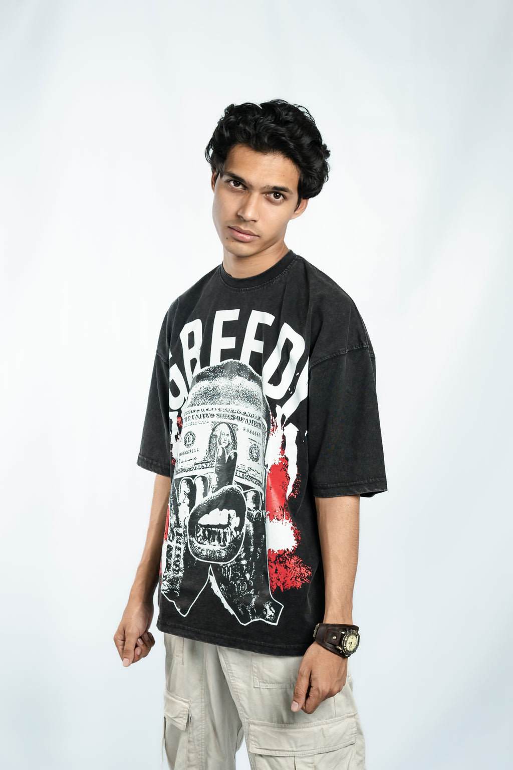 Greedy Acid Washed Drop Shoulder T-Shirt