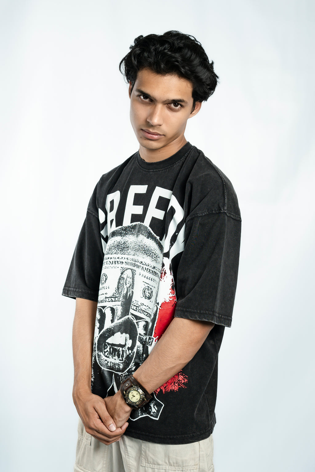 Greedy Acid Washed Drop Shoulder T-Shirt