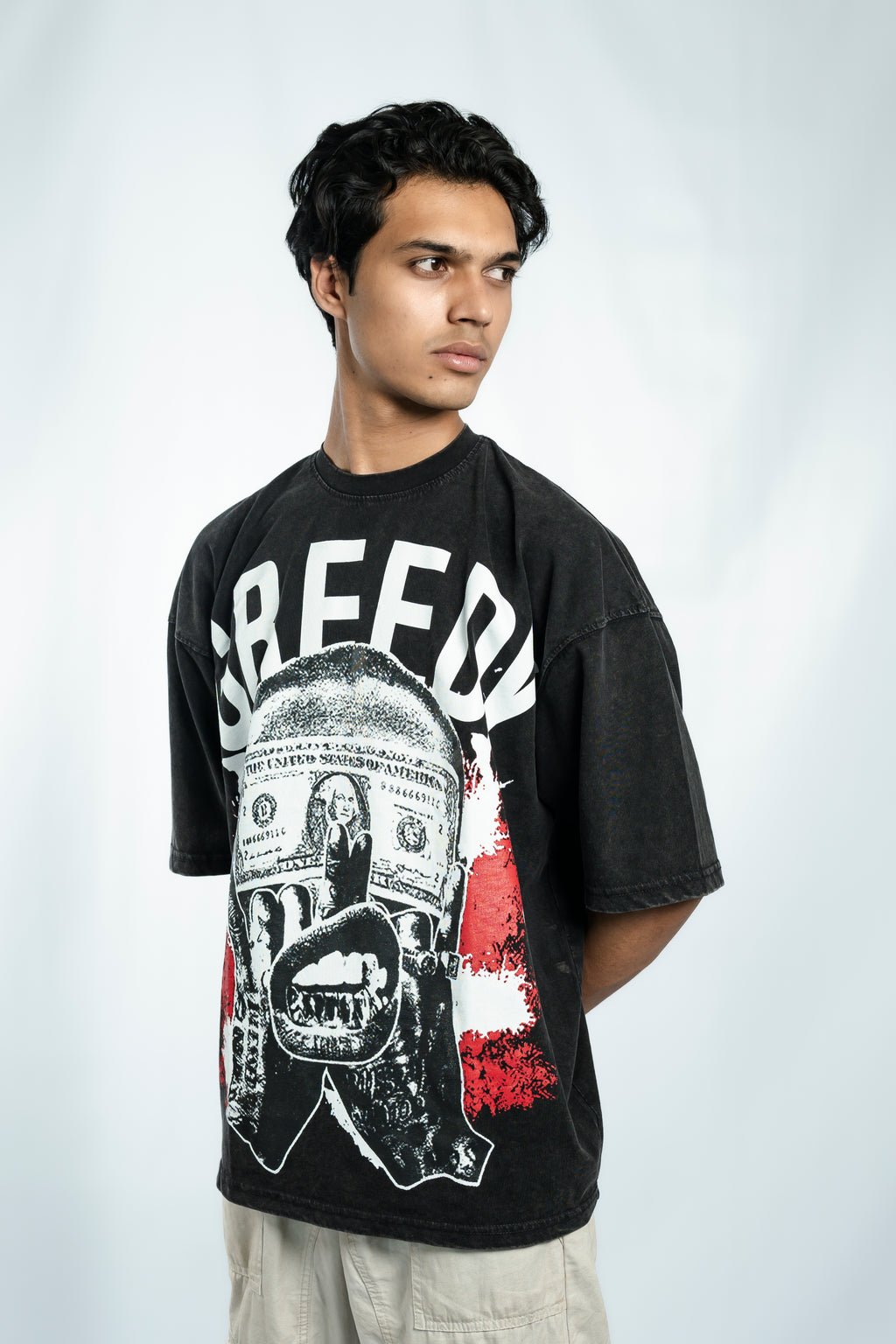 Greedy Acid Washed Drop Shoulder T-Shirt