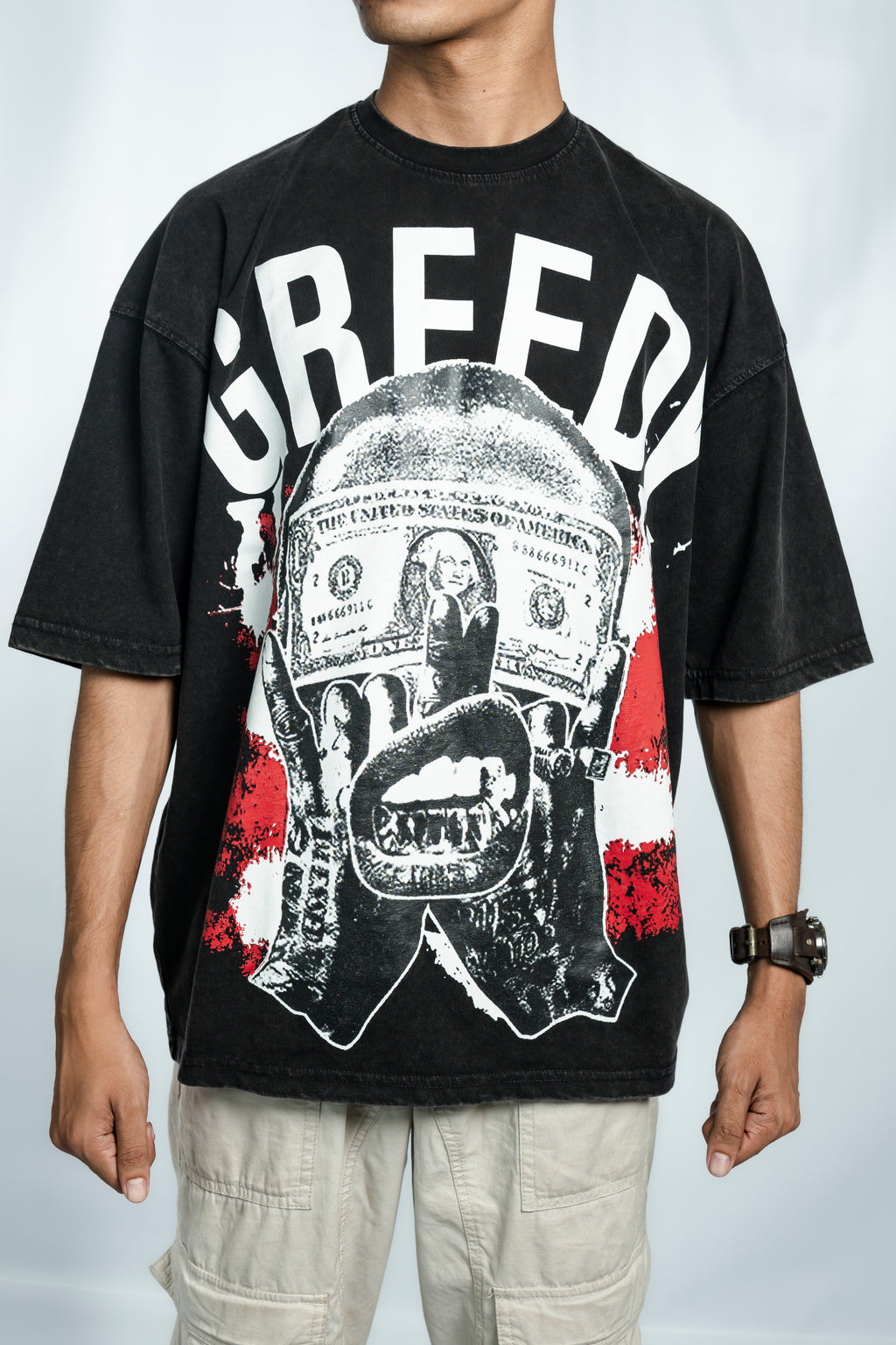 Greedy Acid Washed Drop Shoulder T-Shirt