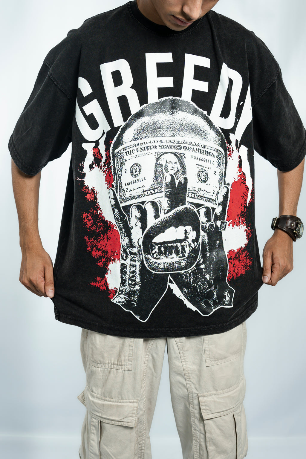 Greedy Acid Washed Drop Shoulder T-Shirt