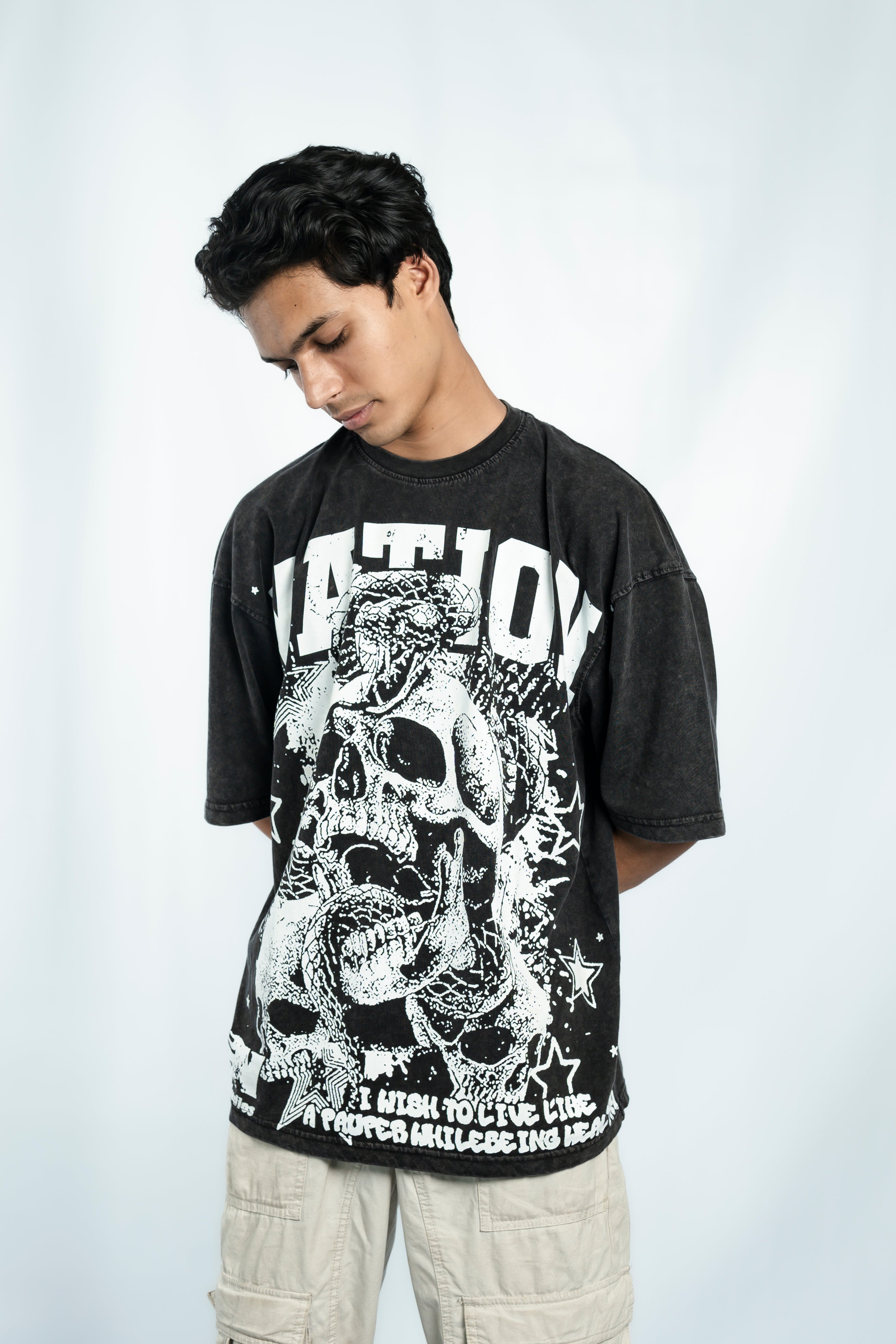 Nation Acid Wash Drop Shoulder T-Shirt