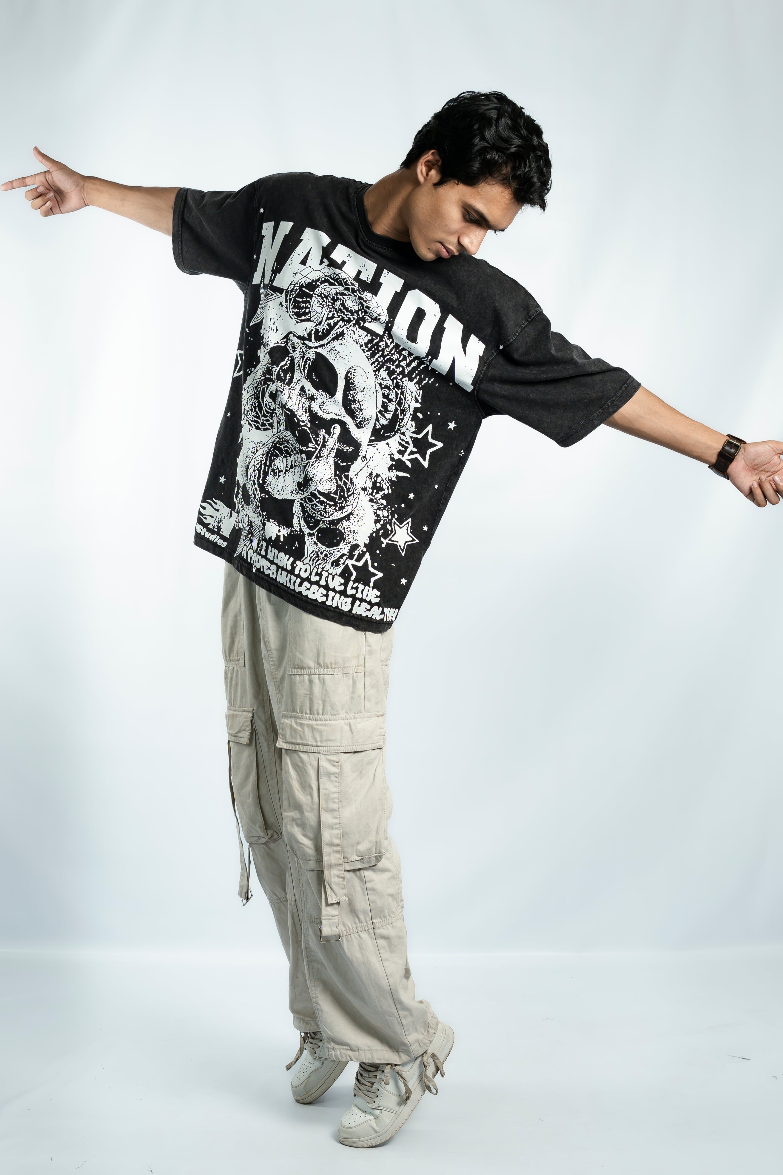 Nation Acid Wash Drop Shoulder T-Shirt