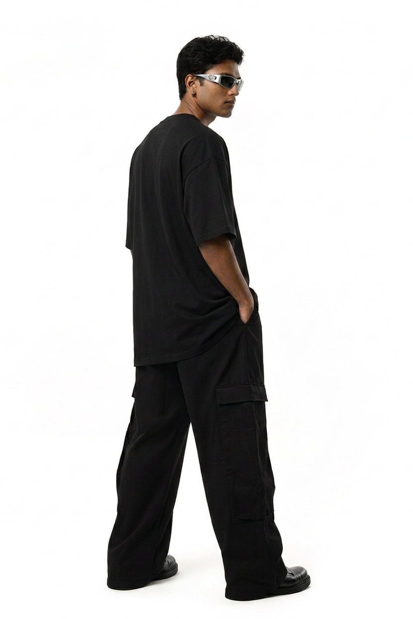 Hazycurv  Black Drop Shoulder T-Shirt