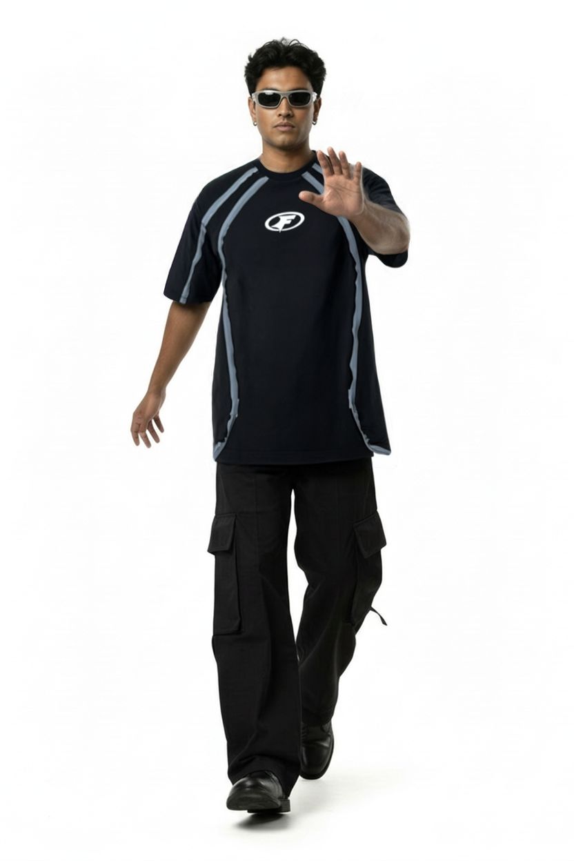 Hazycurv  Black Drop Shoulder T-Shirt