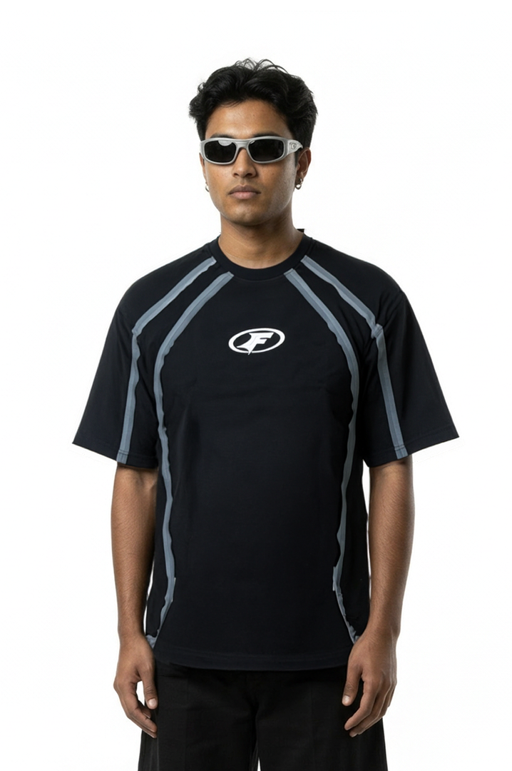 Hazycurv  Black Drop Shoulder T-Shirt