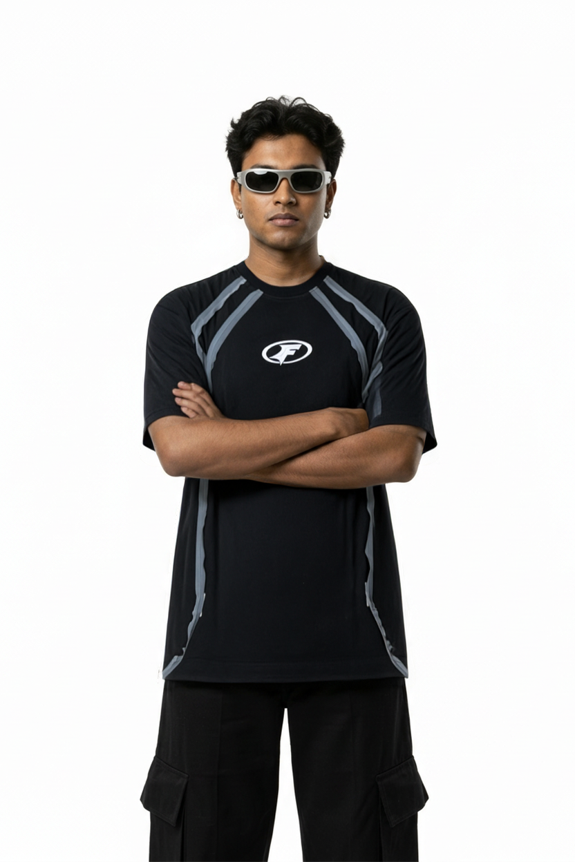 Hazycurv  Black Drop Shoulder T-Shirt