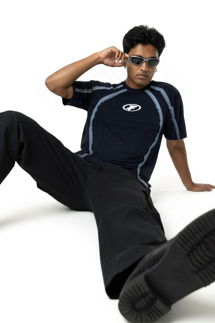 Hazycurv  Black Drop Shoulder T-Shirt