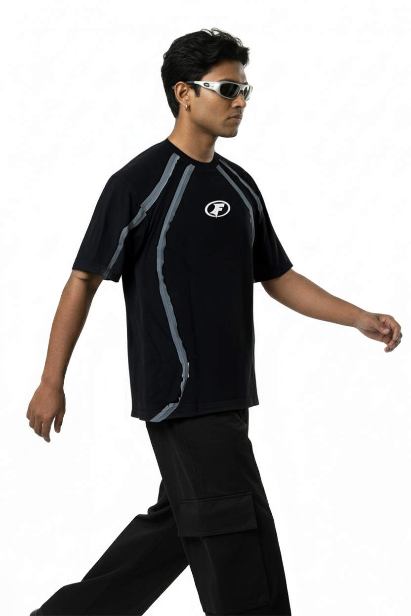 Hazycurv  Black Drop Shoulder T-Shirt