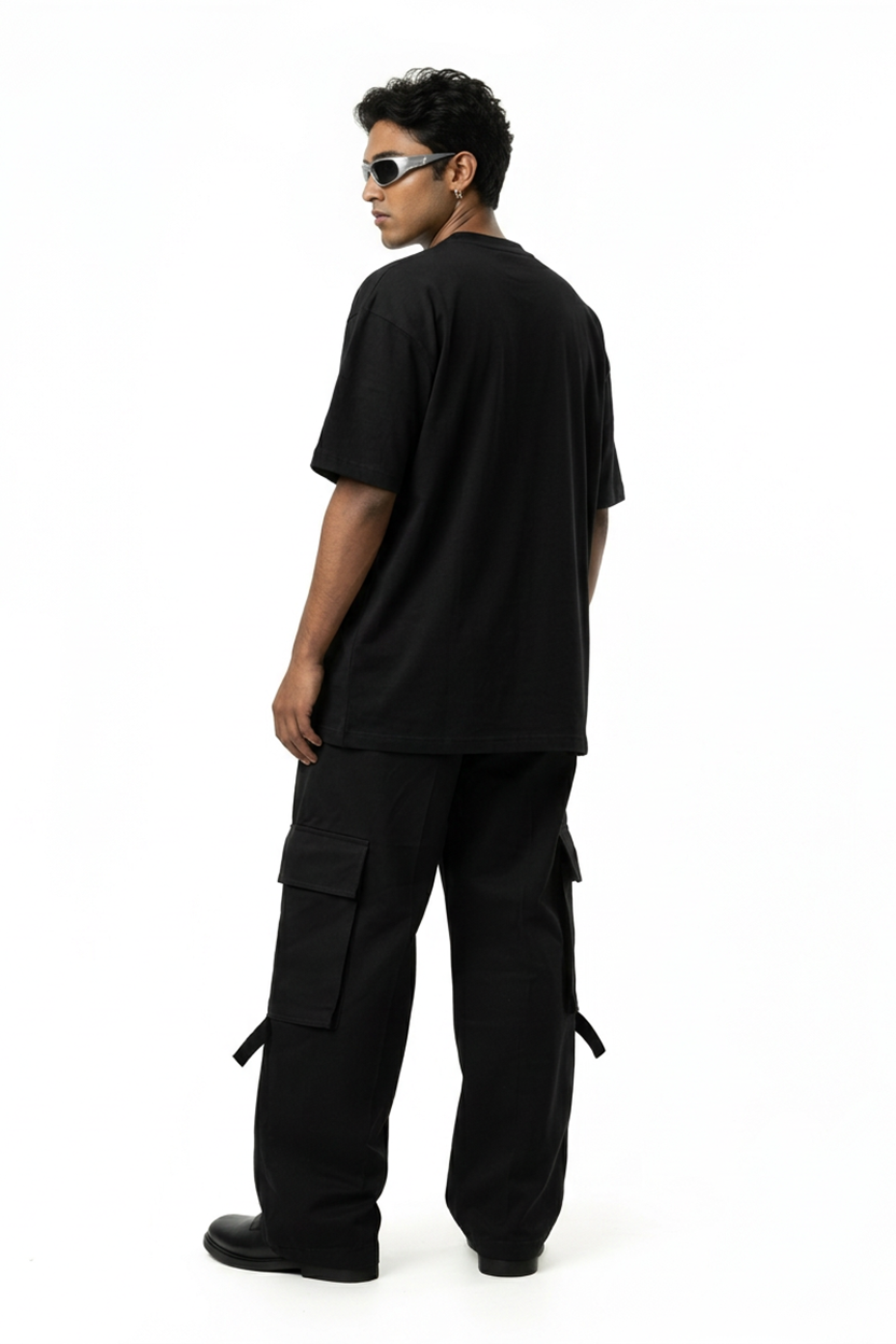 Hazycurv  Black Drop Shoulder T-Shirt