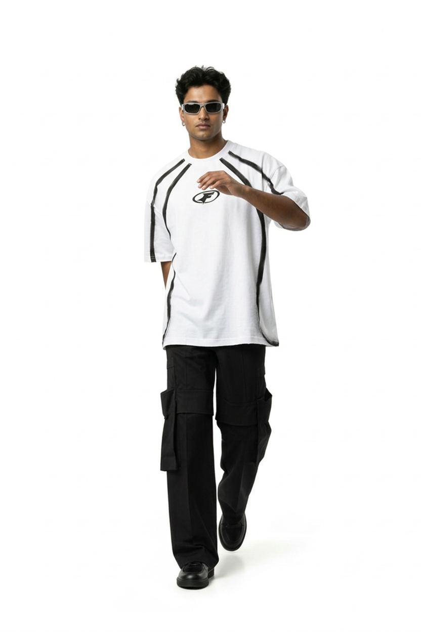 Hazycurv White Drop Shoulder T-Shirt