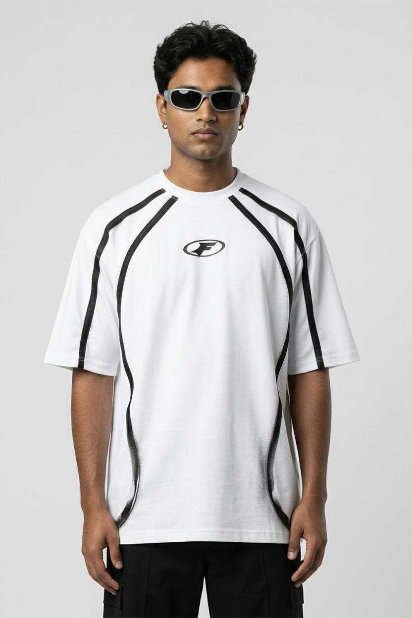 Hazycurv White Drop Shoulder T-Shirt