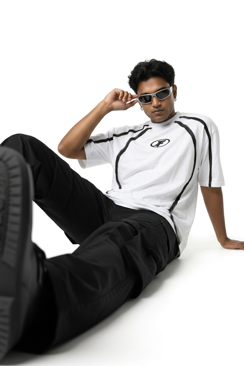 Hazycurv White Drop Shoulder T-Shirt