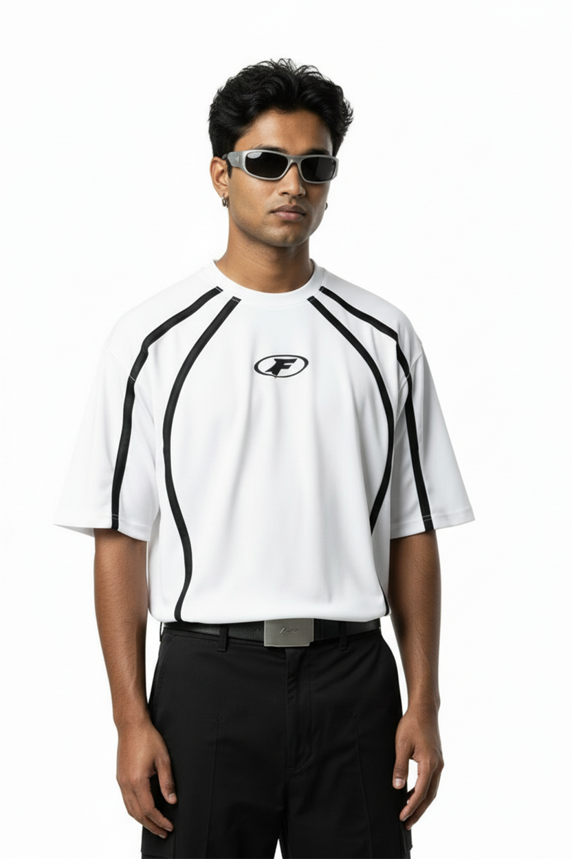Hazycurv White Drop Shoulder T-Shirt