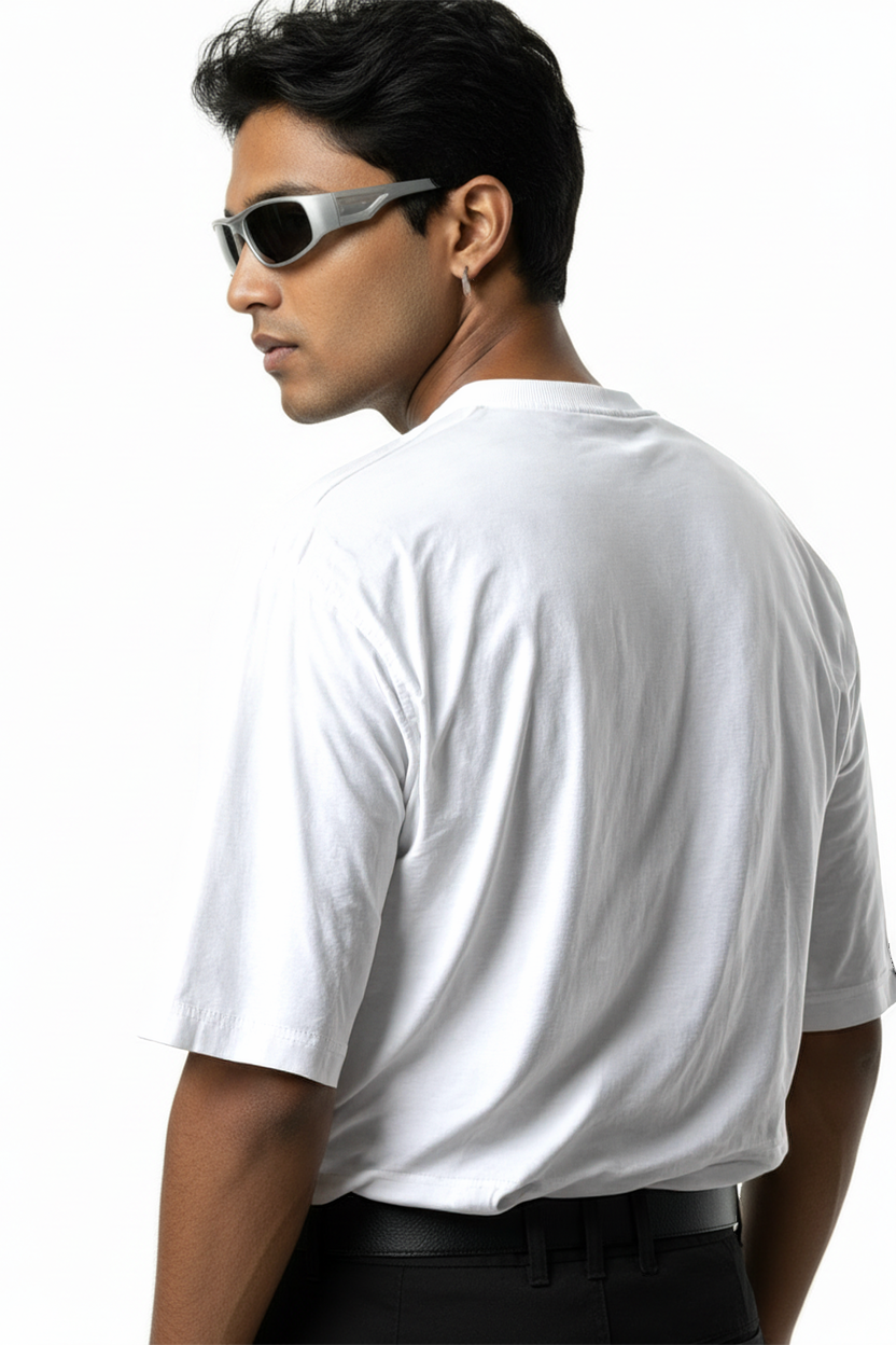 Hazycurv White Drop Shoulder T-Shirt