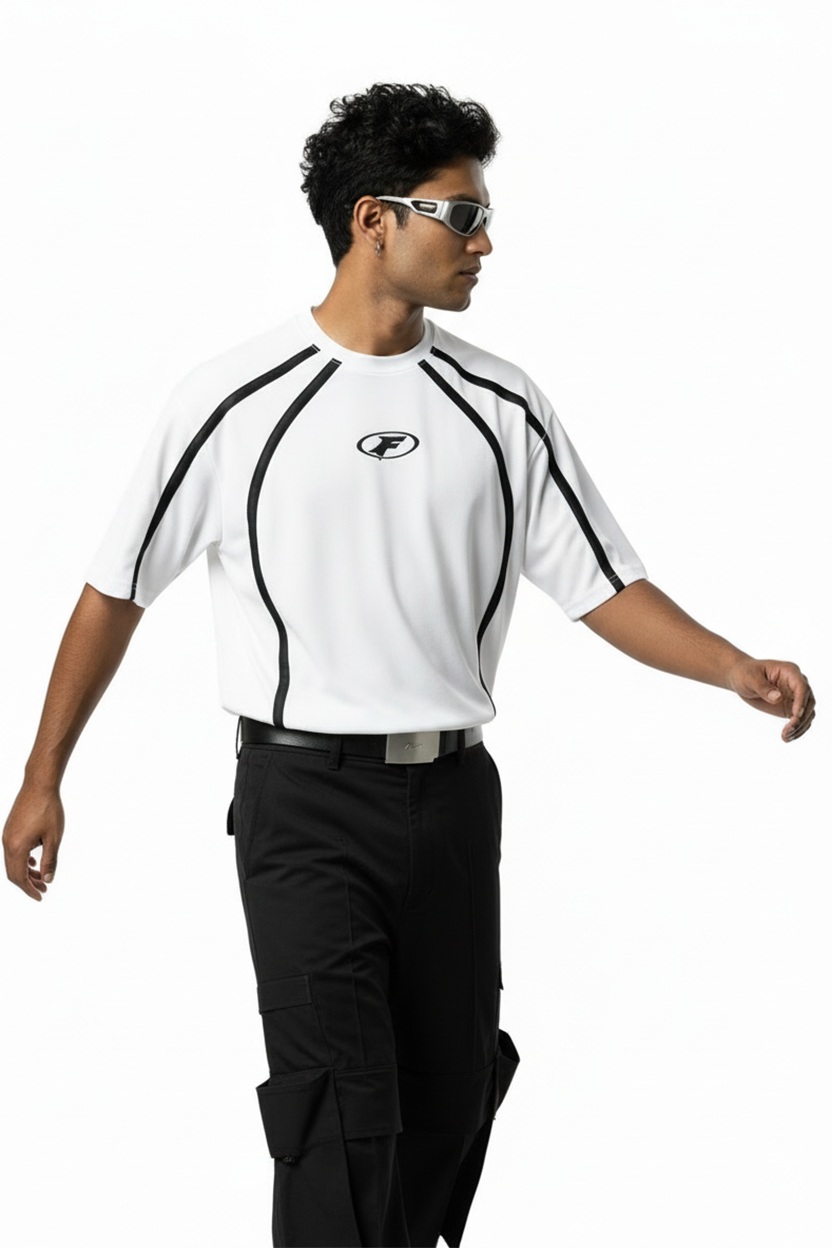 Hazycurv White Drop Shoulder T-Shirt